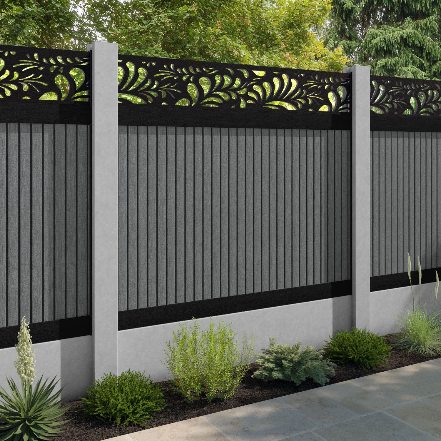 Virtis Petal Fence Panel - Mid Grey - for existing concrete posts