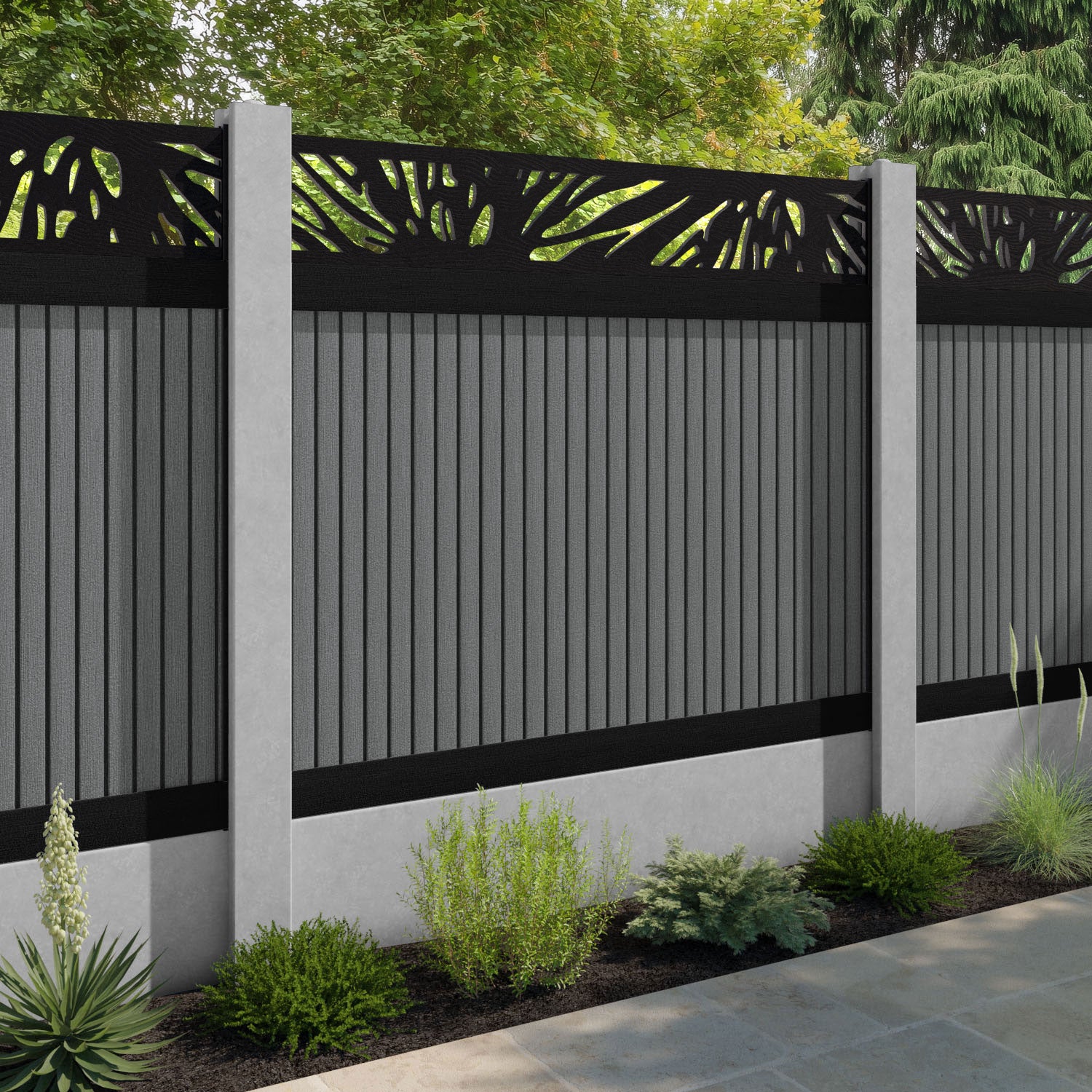 Virtis Poppy Fence Panel - Mid Grey - for existing concrete posts