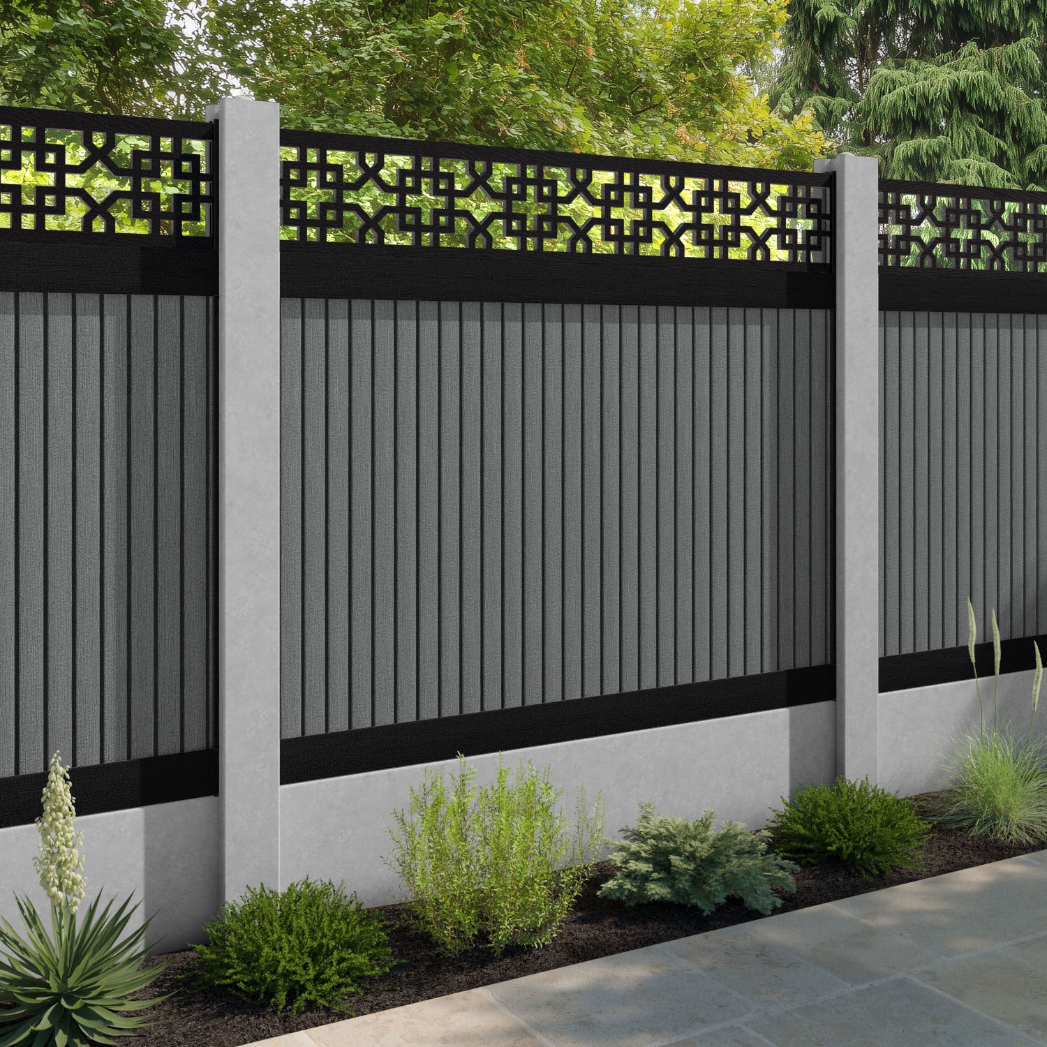 Virtis Zaria Fence Panel - Mid Grey - for existing concrete posts