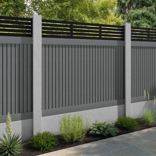 Virtis Aspen Fence Panel - Mid Grey - for existing concrete posts
