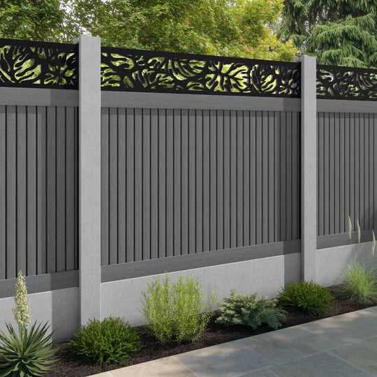 Virtis Botanic Fence Panel - Mid Grey - for existing concrete posts
