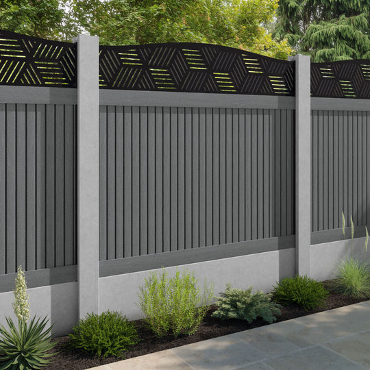 Virtis Cubed Curved Top Fence Panel - Mid Grey - for existing concrete posts