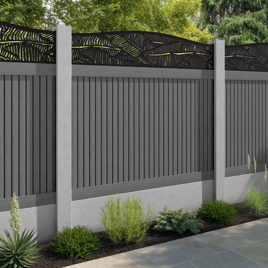 Virtis Feather Curved Top Fence Panel - Mid Grey - for existing concrete posts