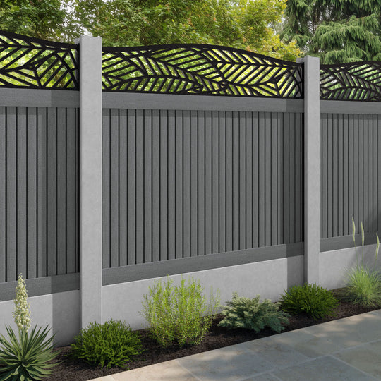 Virtis Habitat Curved Top Fence Panel - Mid Grey - for existing concrete posts