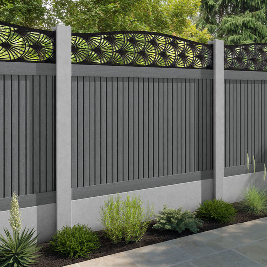 Virtis Laurel Curved Top Fence Panel - Mid Grey - for existing concrete posts