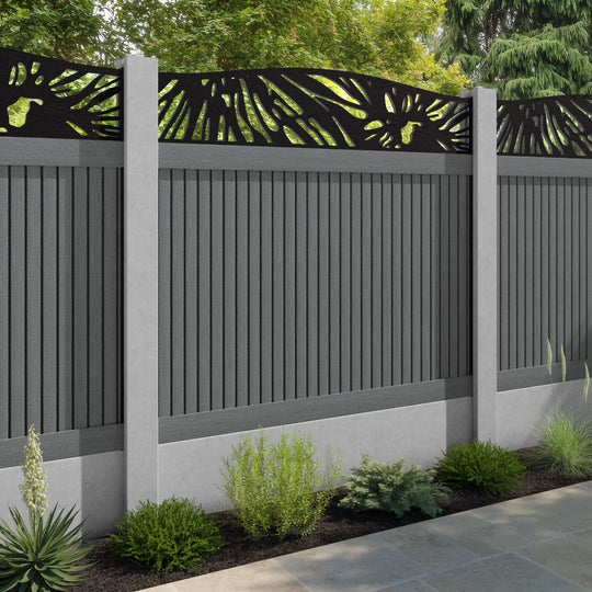 Virtis Poppy Curved Top Fence Panel - Mid Grey - for existing concrete posts
