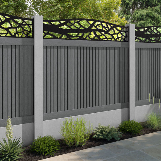 Virtis Twilight Curved Top Fence Panel - Mid Grey - for existing concrete posts