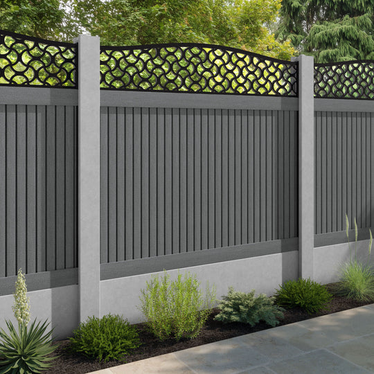 Virtis Vida Curved Top Fence Panel - Mid Grey - for existing concrete posts