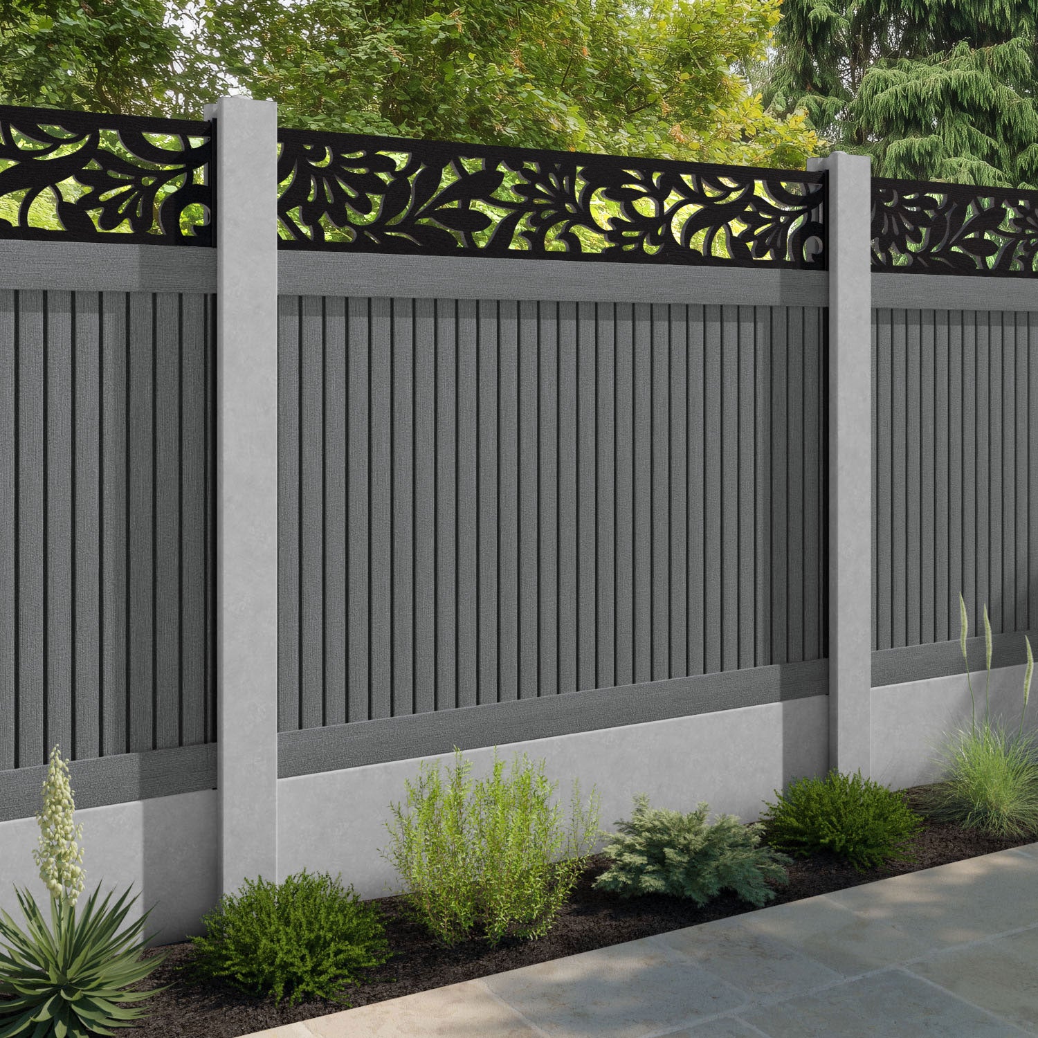 Virtis Heritage Fence Panel - Mid Grey - for existing concrete posts