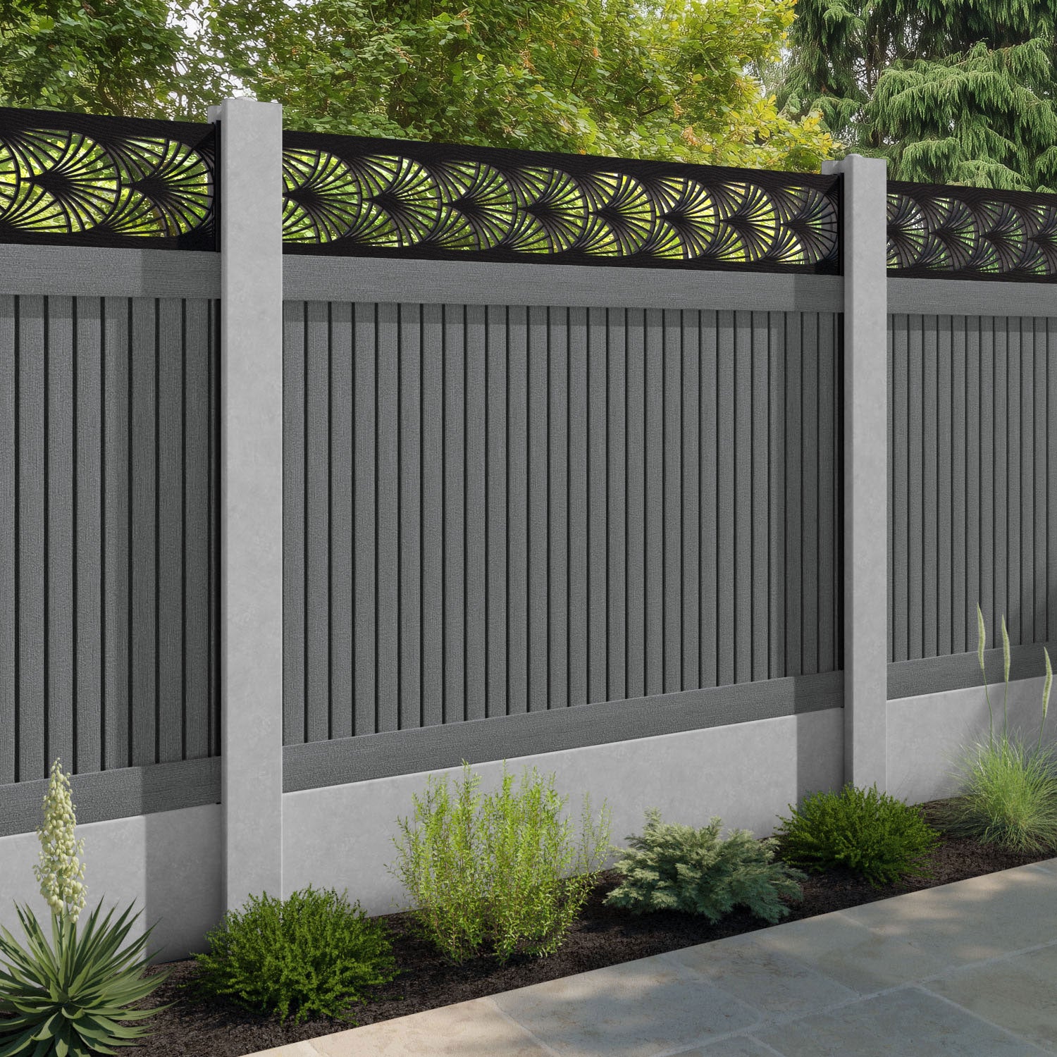 Virtis Laurel Fence Panel - Mid Grey - for existing concrete posts