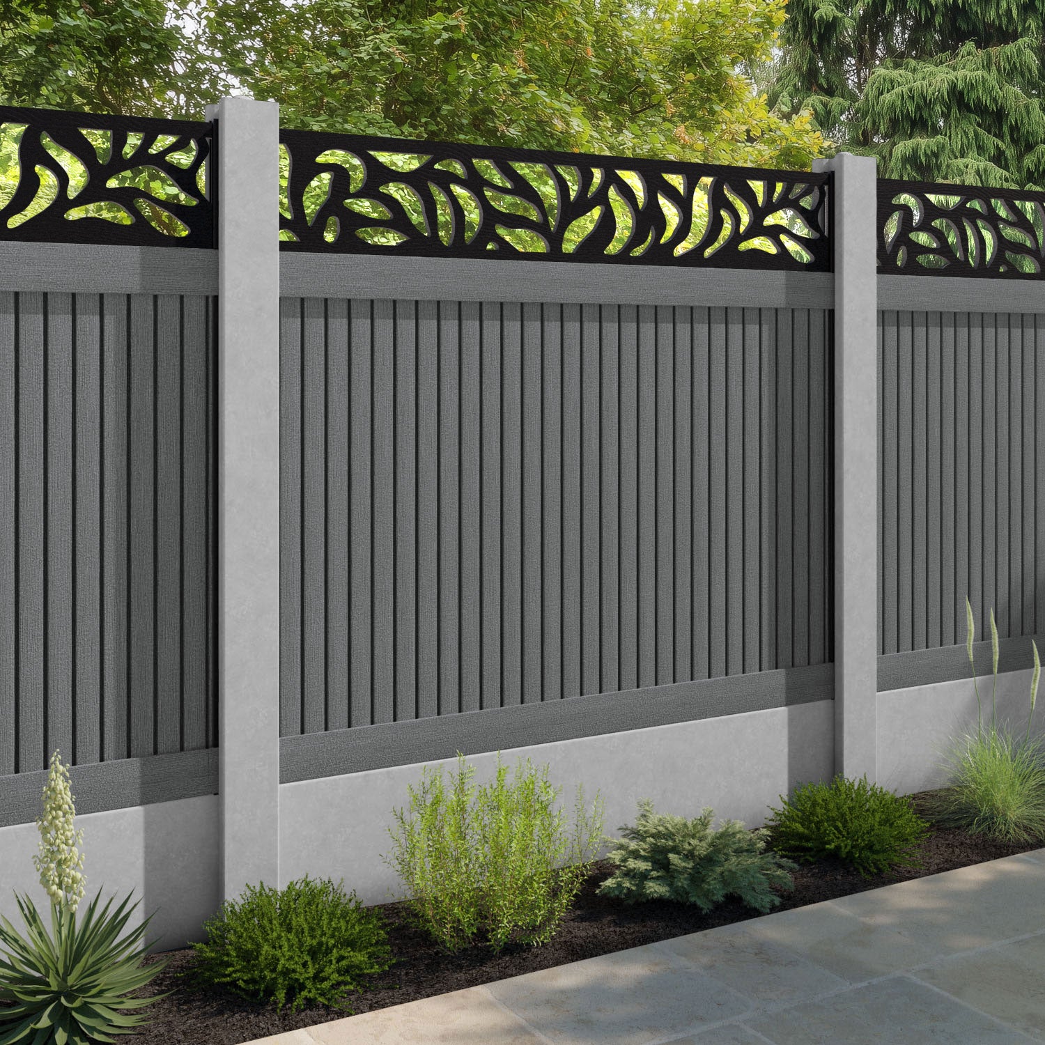 Virtis Plume Fence Panel - Mid Grey - for existing concrete posts