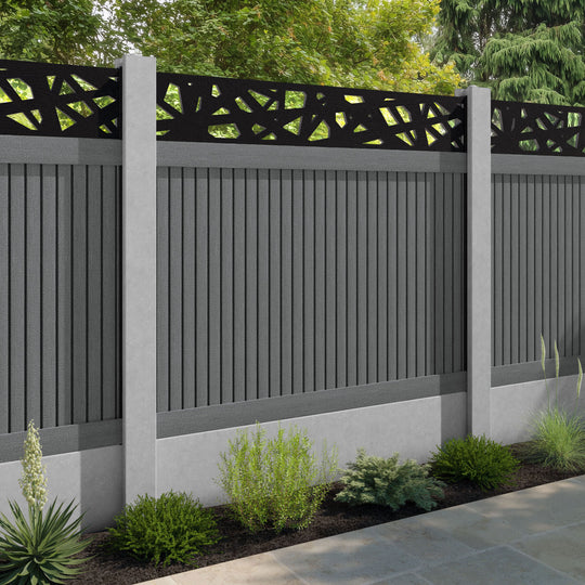 Virtis Prism Fence Panel - Mid Grey - for existing concrete posts