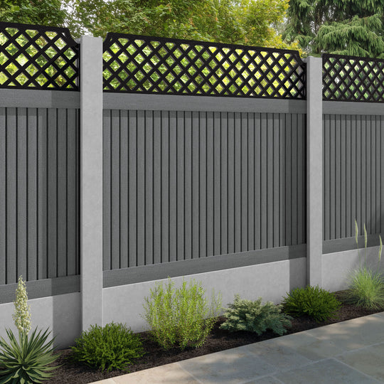 Virtis Regal Hive Fence Panel - Mid Grey - for existing concrete posts