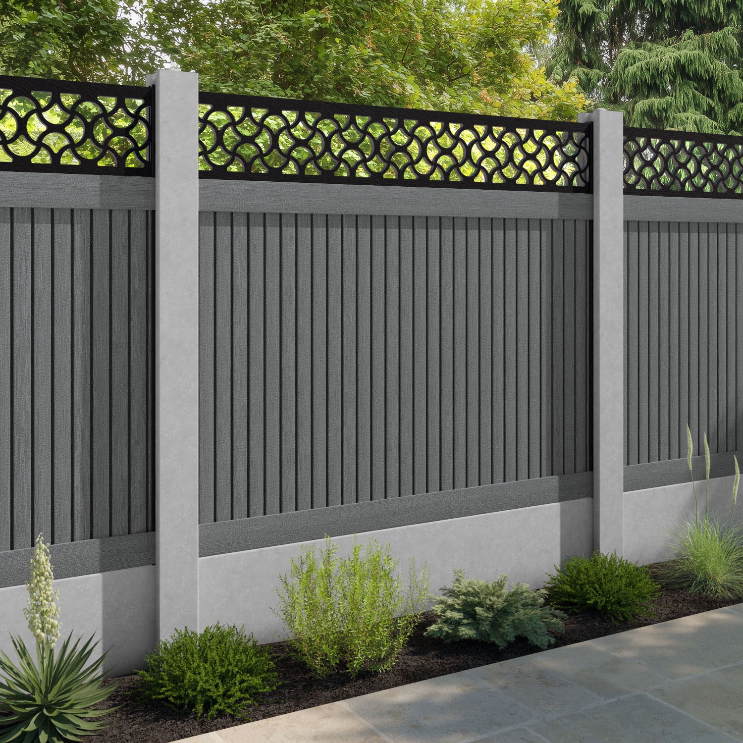 Virtis Vida Fence Panel - Mid Grey - for existing concrete posts