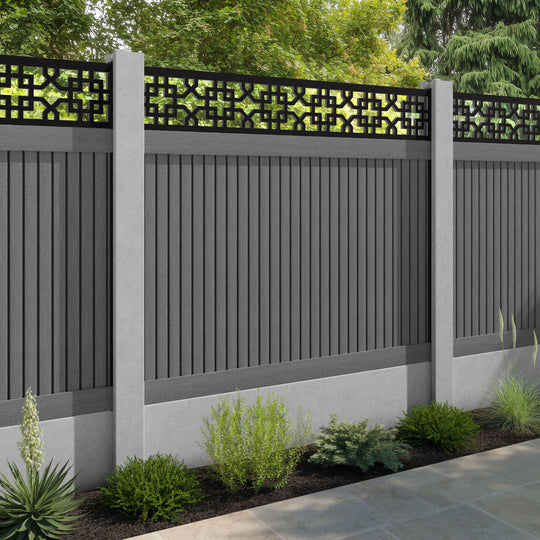 Virtis Zaria Fence Panel - Mid Grey - for existing concrete posts