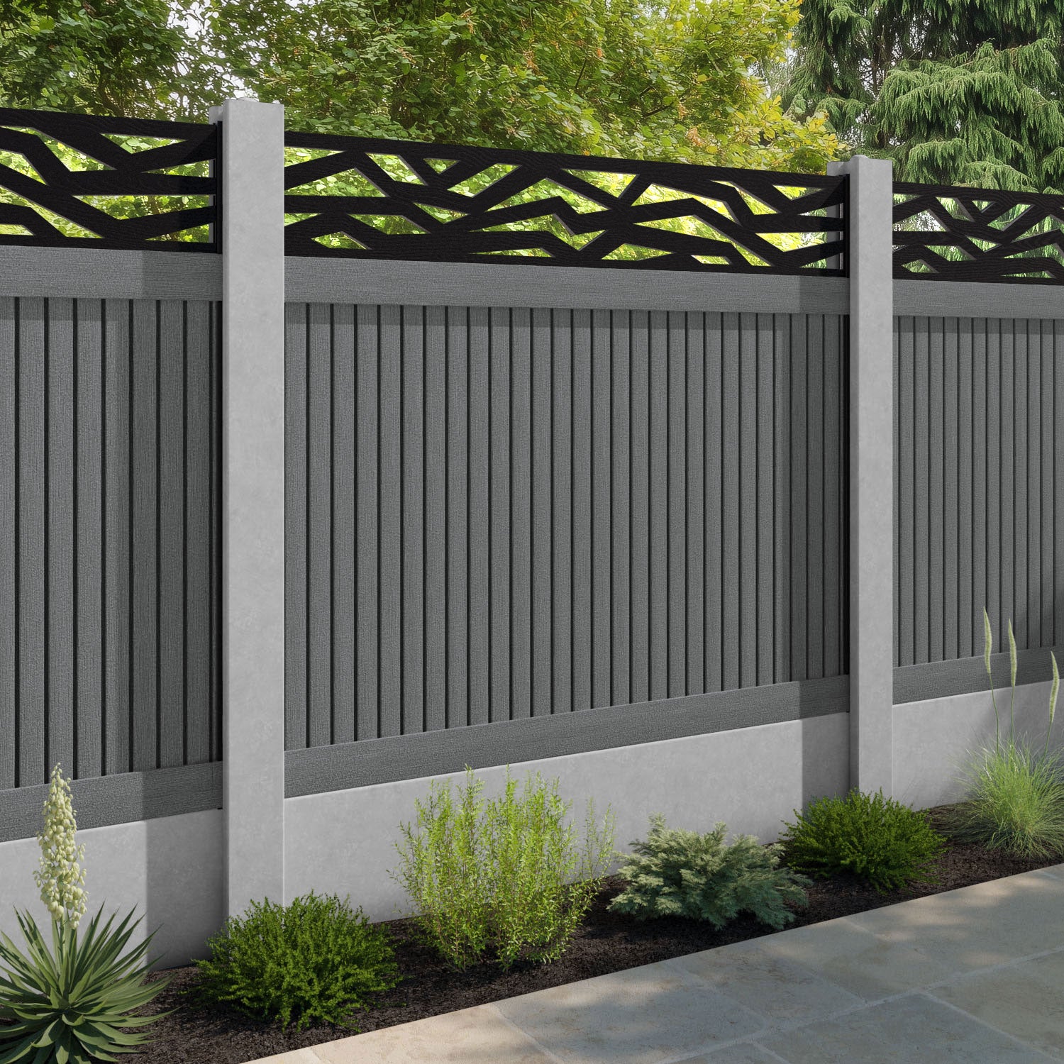 Virtis Zenith Fence Panel - Mid Grey - for existing concrete posts