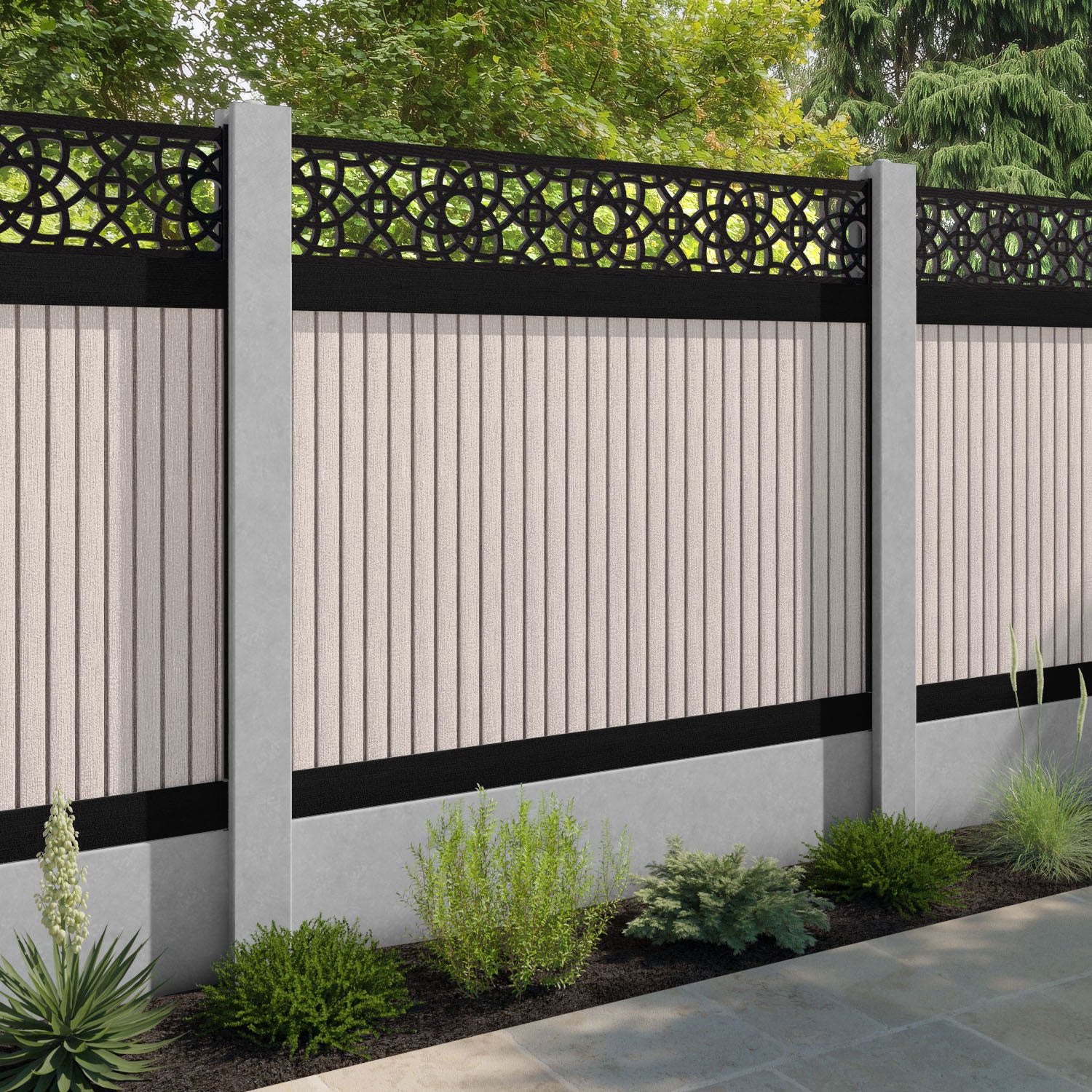 Virtis Ambar Fence Panel - Mid Stone - for existing concrete posts
