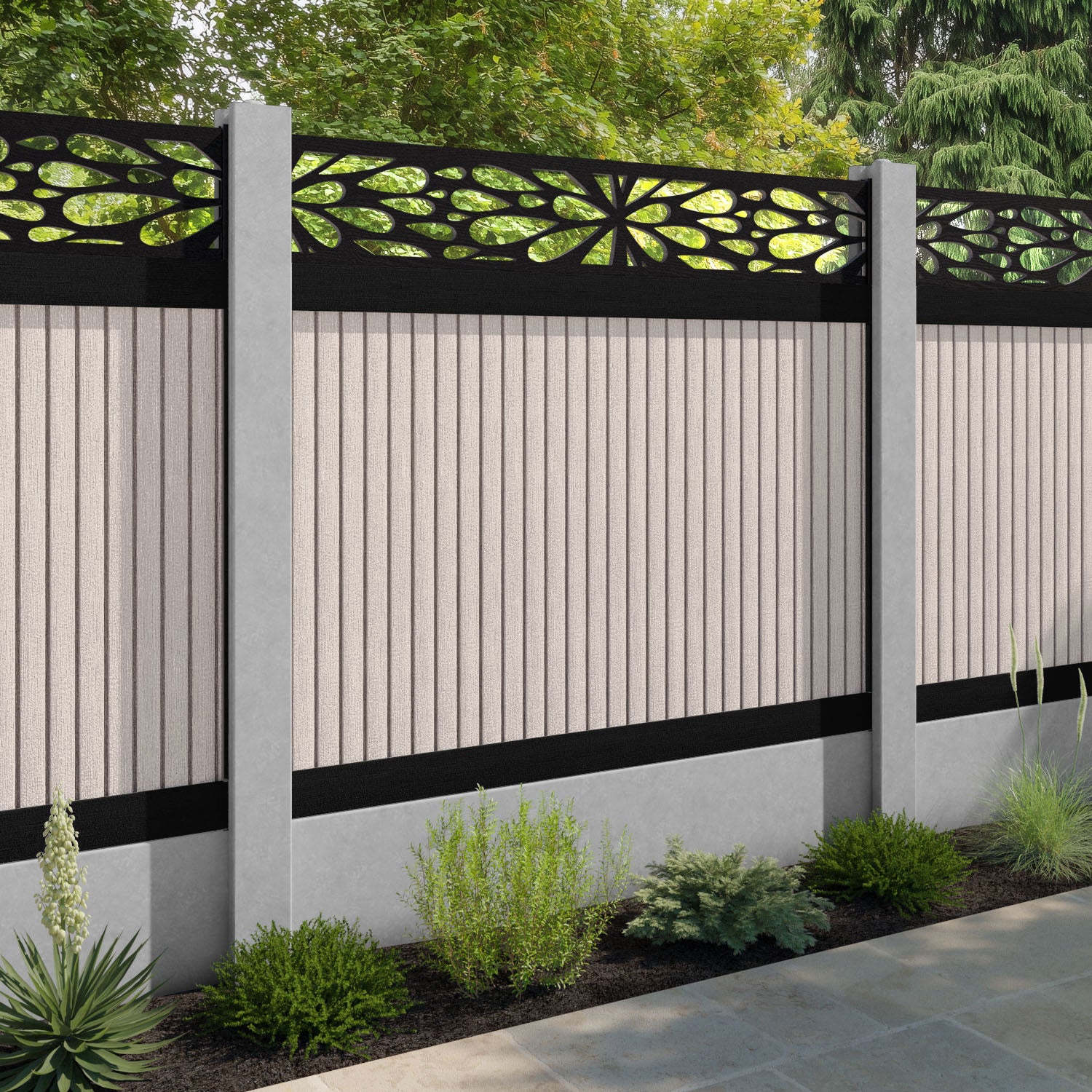 Virtis Blossom Fence Panel - Mid Stone - for existing concrete posts