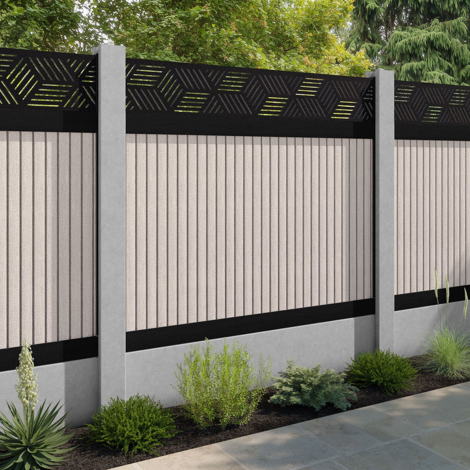 Virtis Cubed Fence Panel - Mid Stone - for existing concrete posts