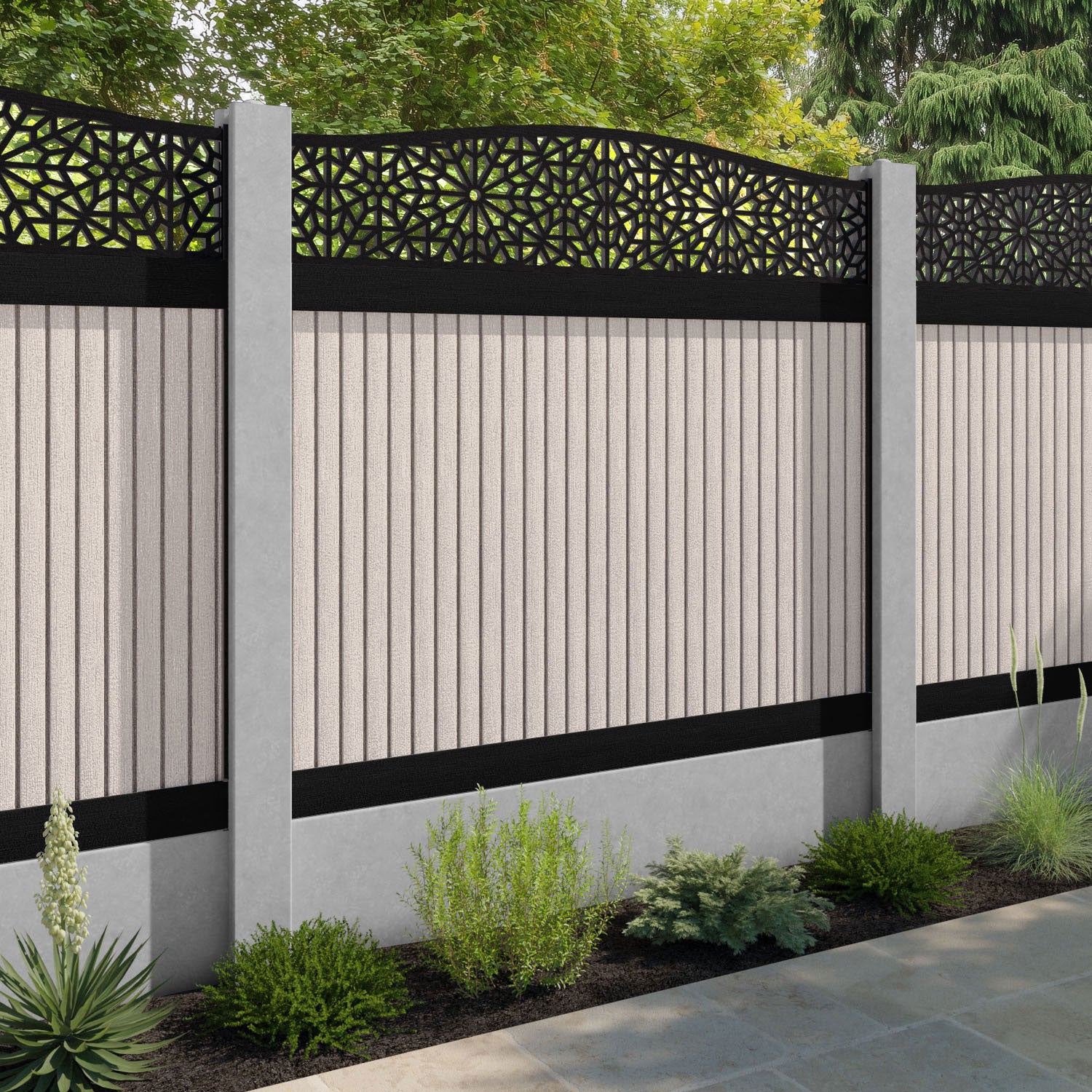 Virtis Alnara Curved Top Fence Panel - Mid Stone - for existing concrete posts
