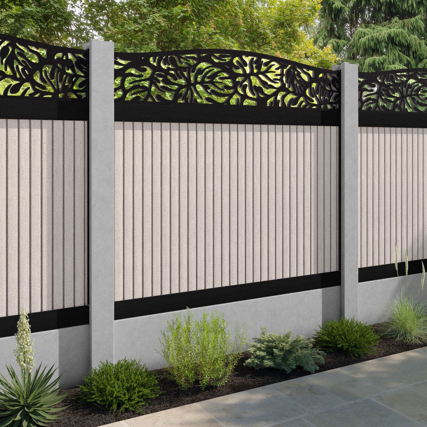 Virtis Botanic Curved Top Fence Panel - Mid Stone - for existing concrete posts