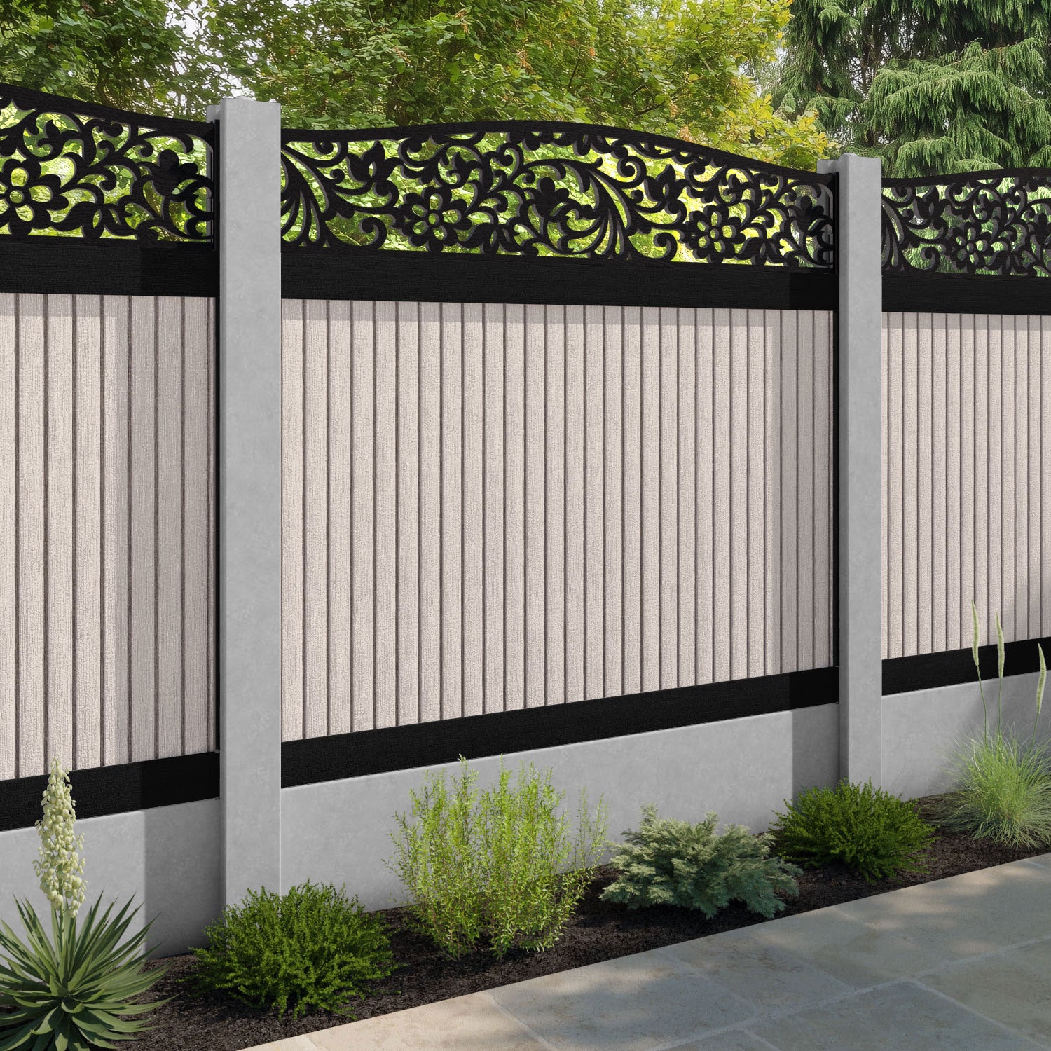 Virtis Eden Curved Top Fence Panel - Mid Stone - for existing concrete posts