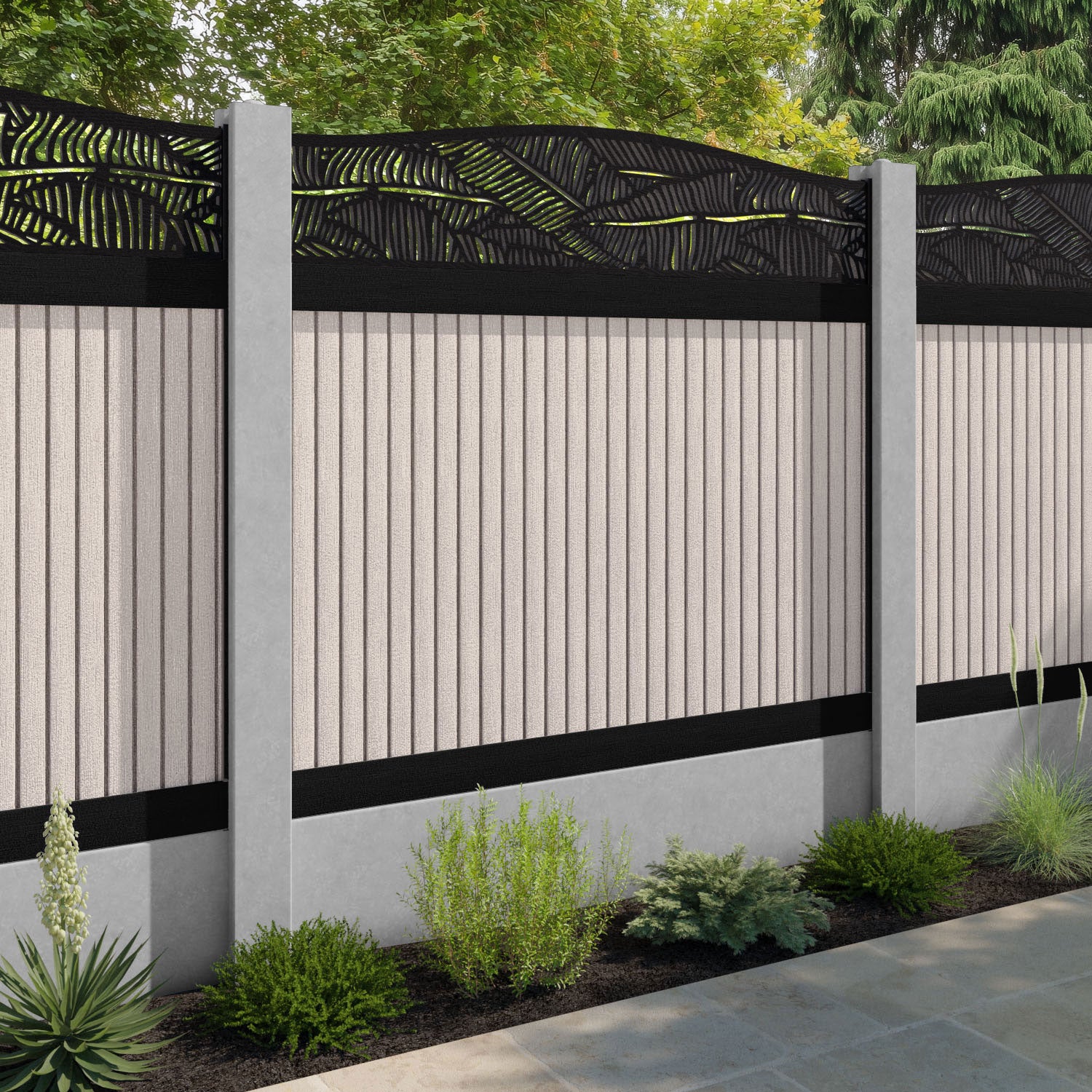 Virtis Feather Curved Top Fence Panel - Mid Stone - for existing concrete posts