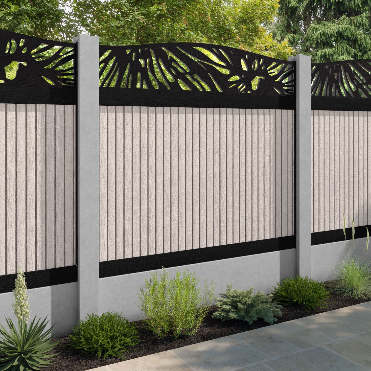 Virtis Poppy Curved Top Fence Panel - Mid Stone - for existing concrete posts