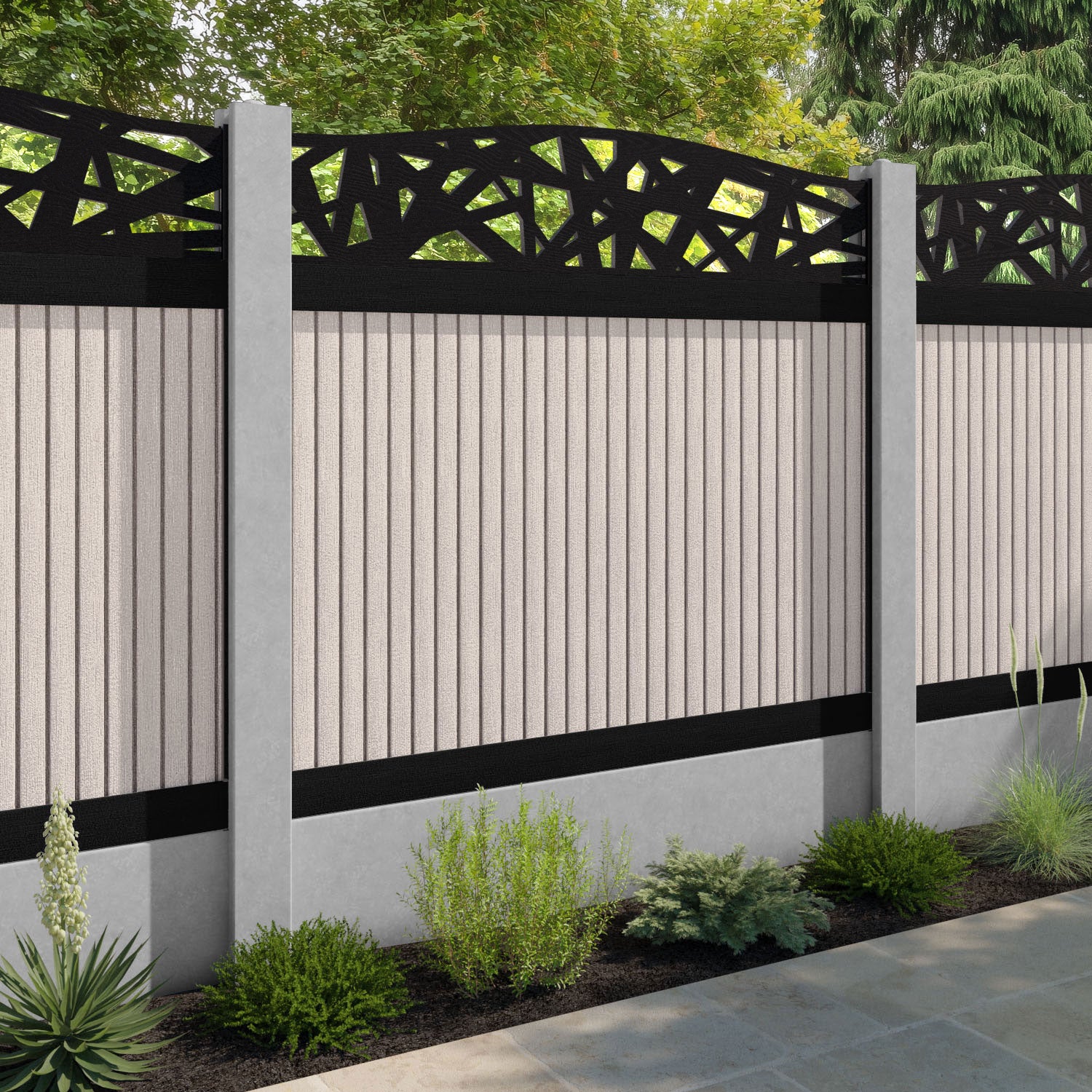 Virtis Prism Curved Top Fence Panel - Mid Stone - for existing concrete posts