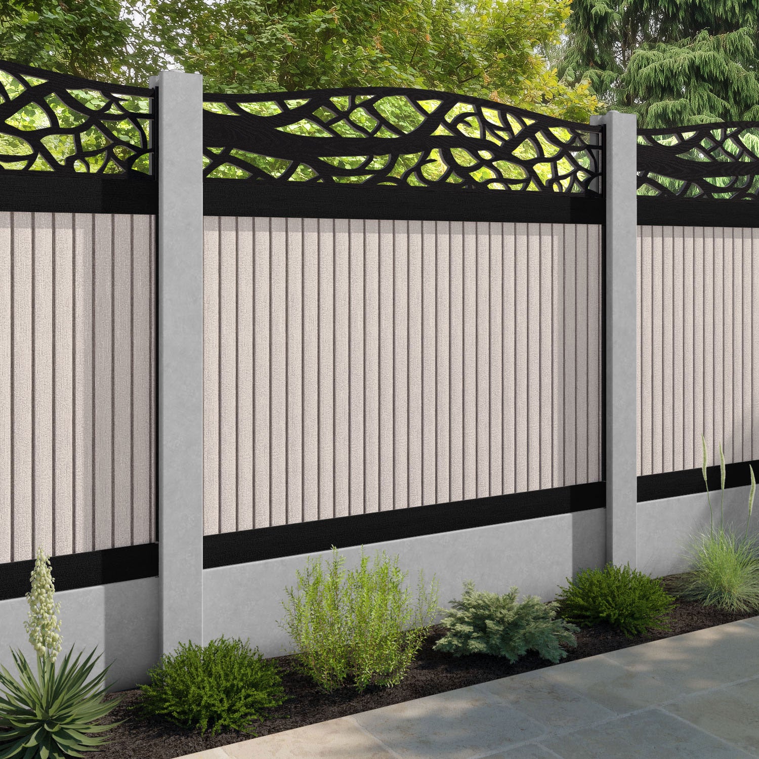 Virtis Twilight Curved Top Fence Panel - Mid Stone - for existing concrete posts