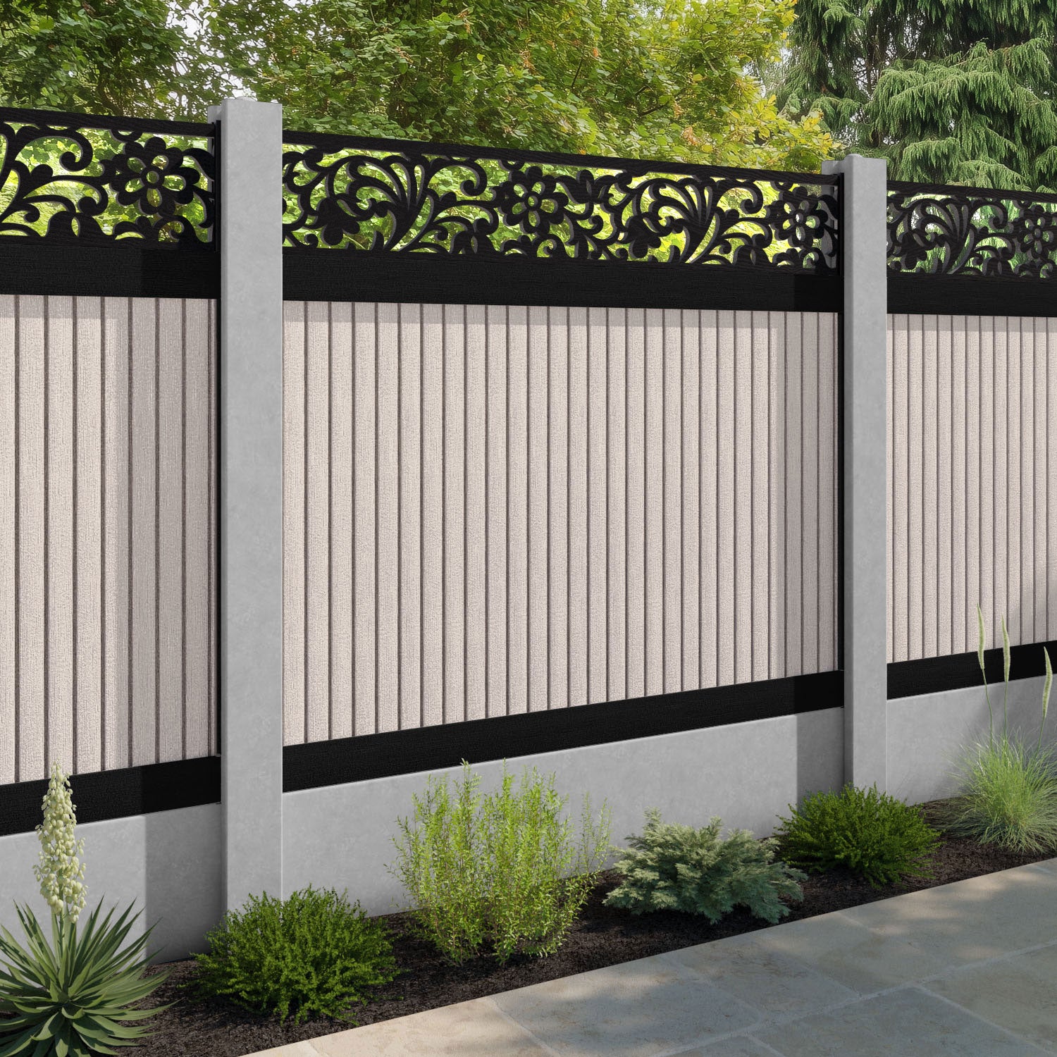 Virtis Eden Fence Panel - Mid Stone - for existing concrete posts