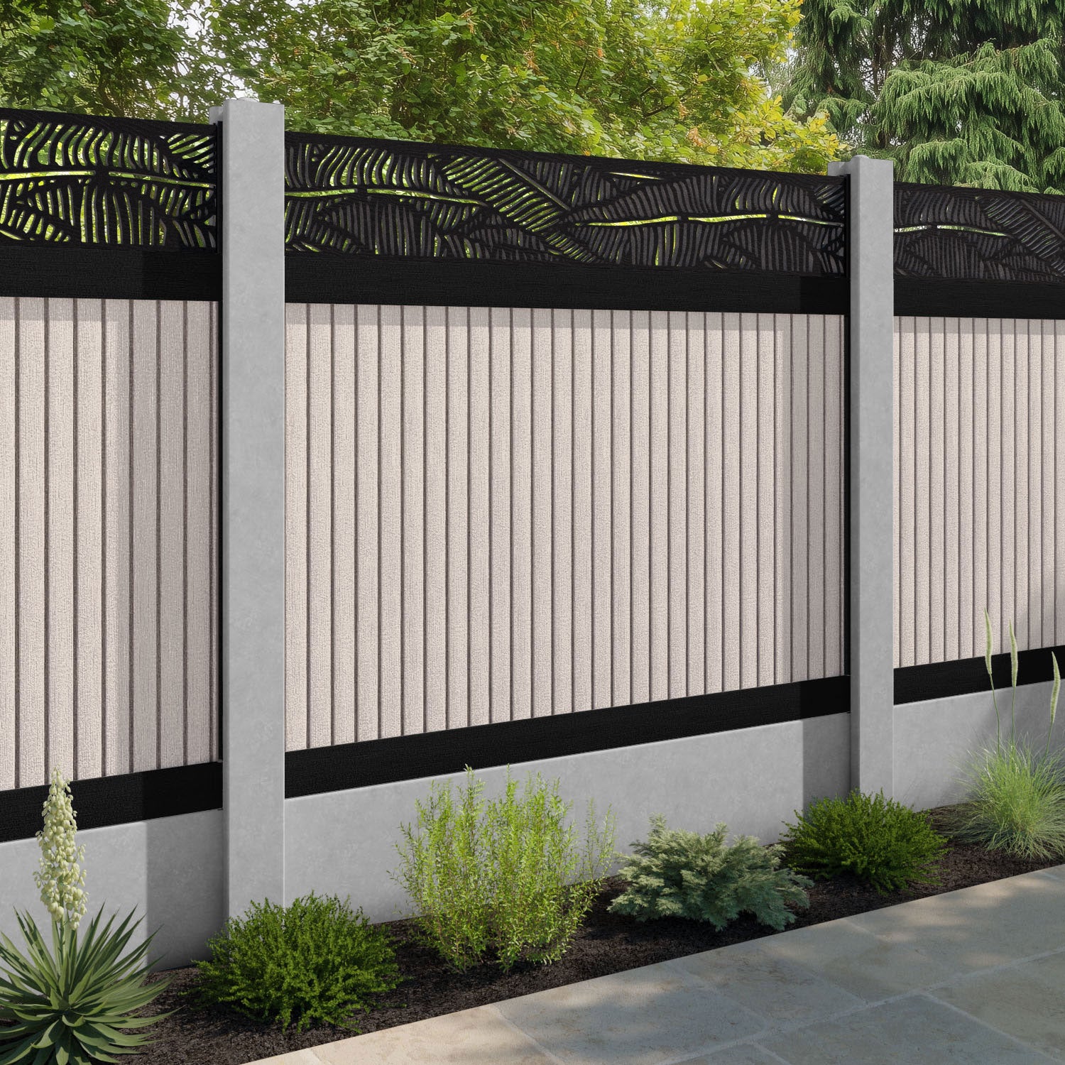 Virtis Feather Fence Panel - Mid Stone - for existing concrete posts