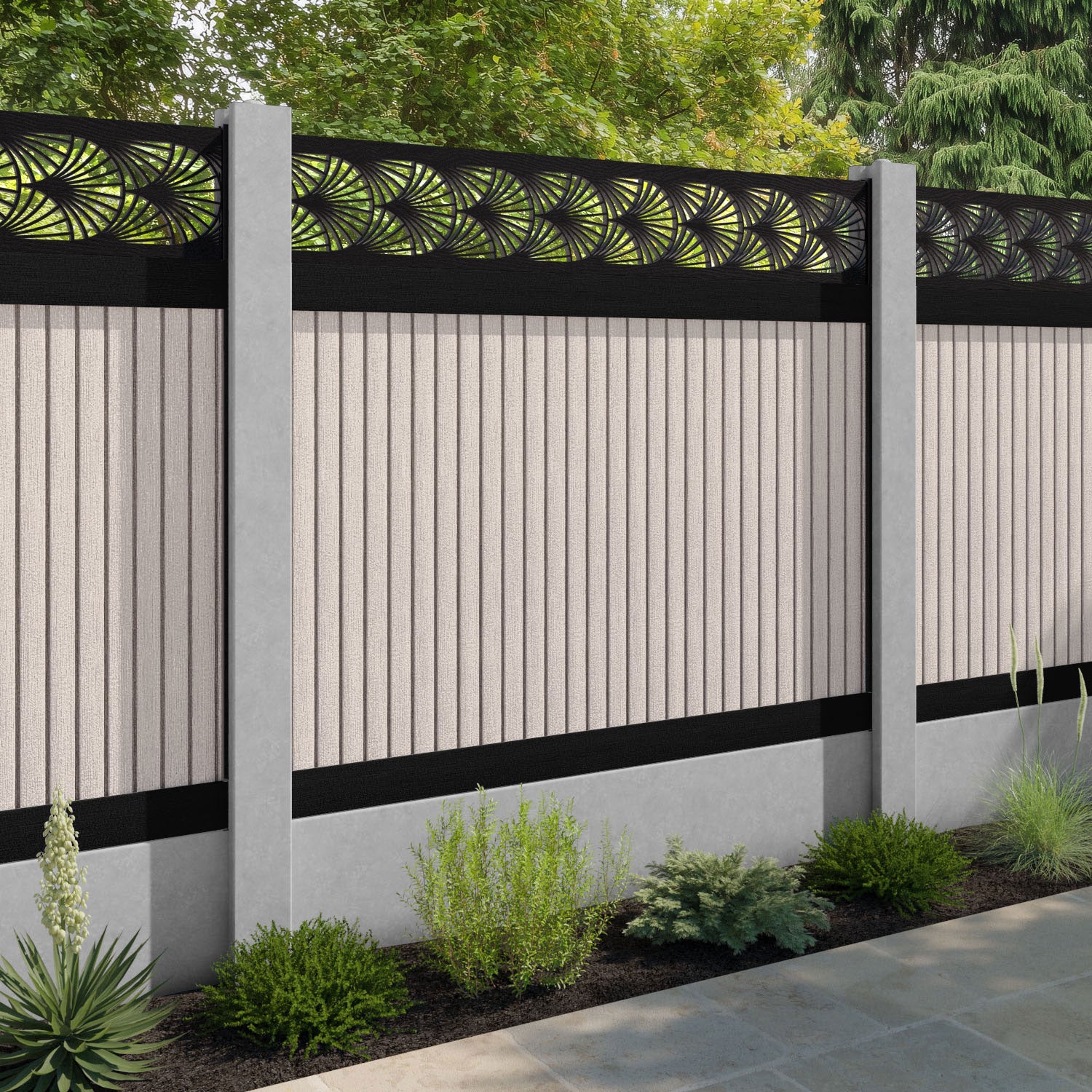 Virtis Laurel Fence Panel - Mid Stone - for existing concrete posts