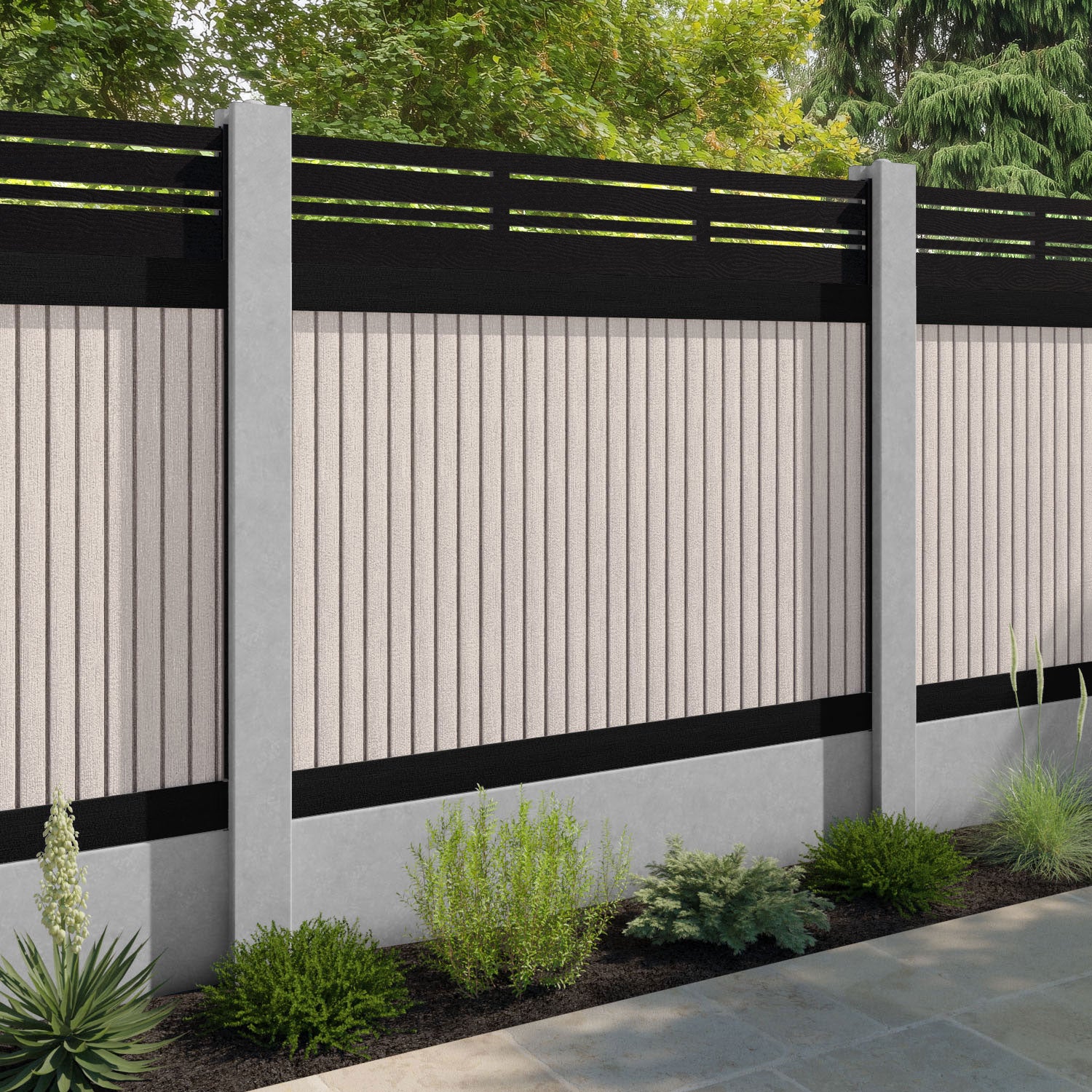 Virtis Linea Fence Panel - Mid Stone - for existing concrete posts