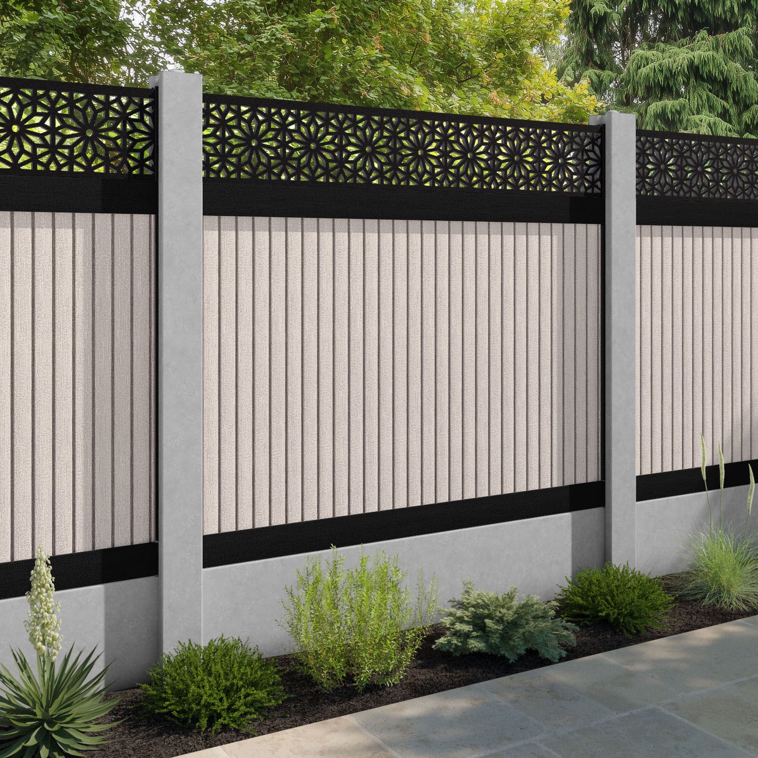 Virtis Narwa Fence Panel - Mid Stone - for existing concrete posts