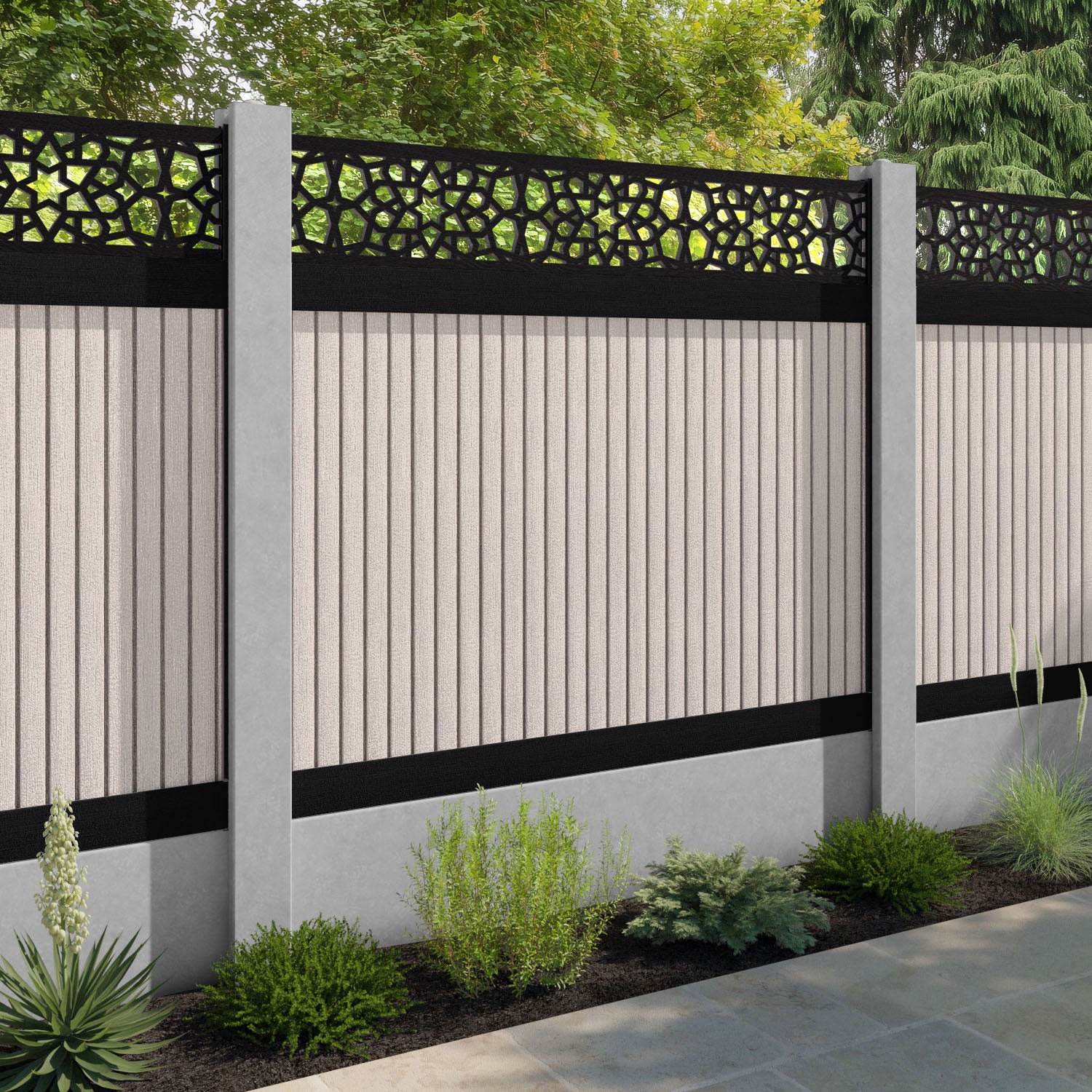 Virtis Nazira Fence Panel - Mid Stone - for existing concrete posts