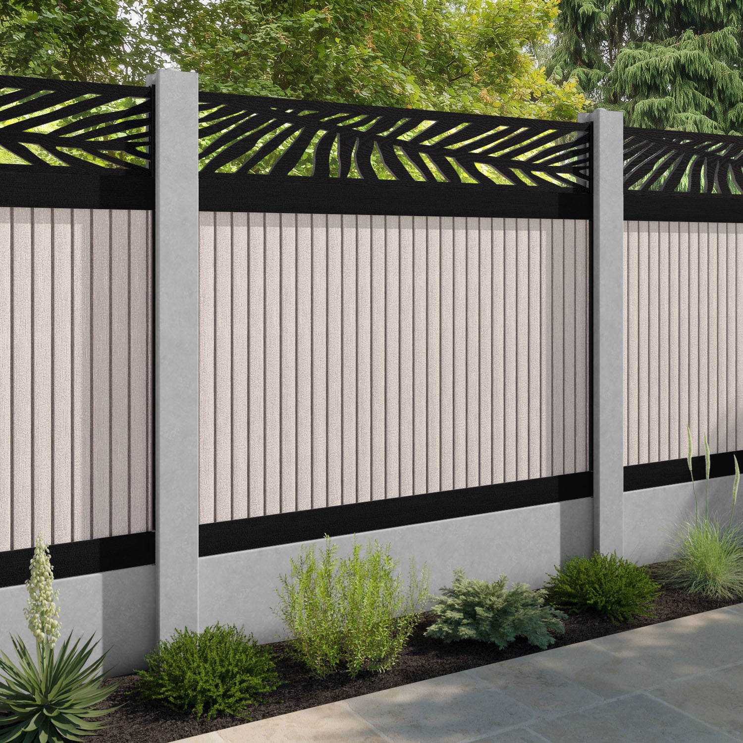 Virtis Palm Fence Panel - Mid Stone - for existing concrete posts