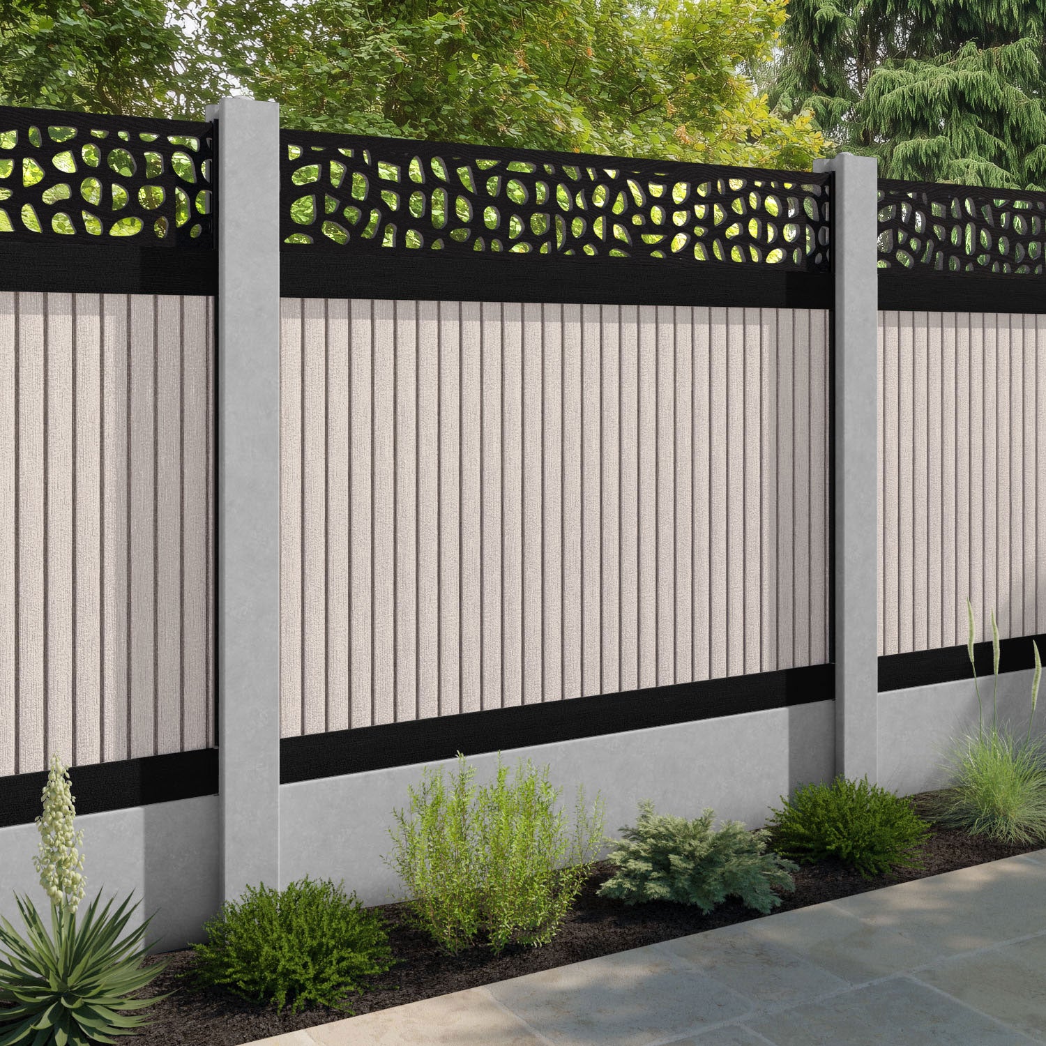 Virtis Pebble Fence Panel - Mid Stone - for existing concrete posts