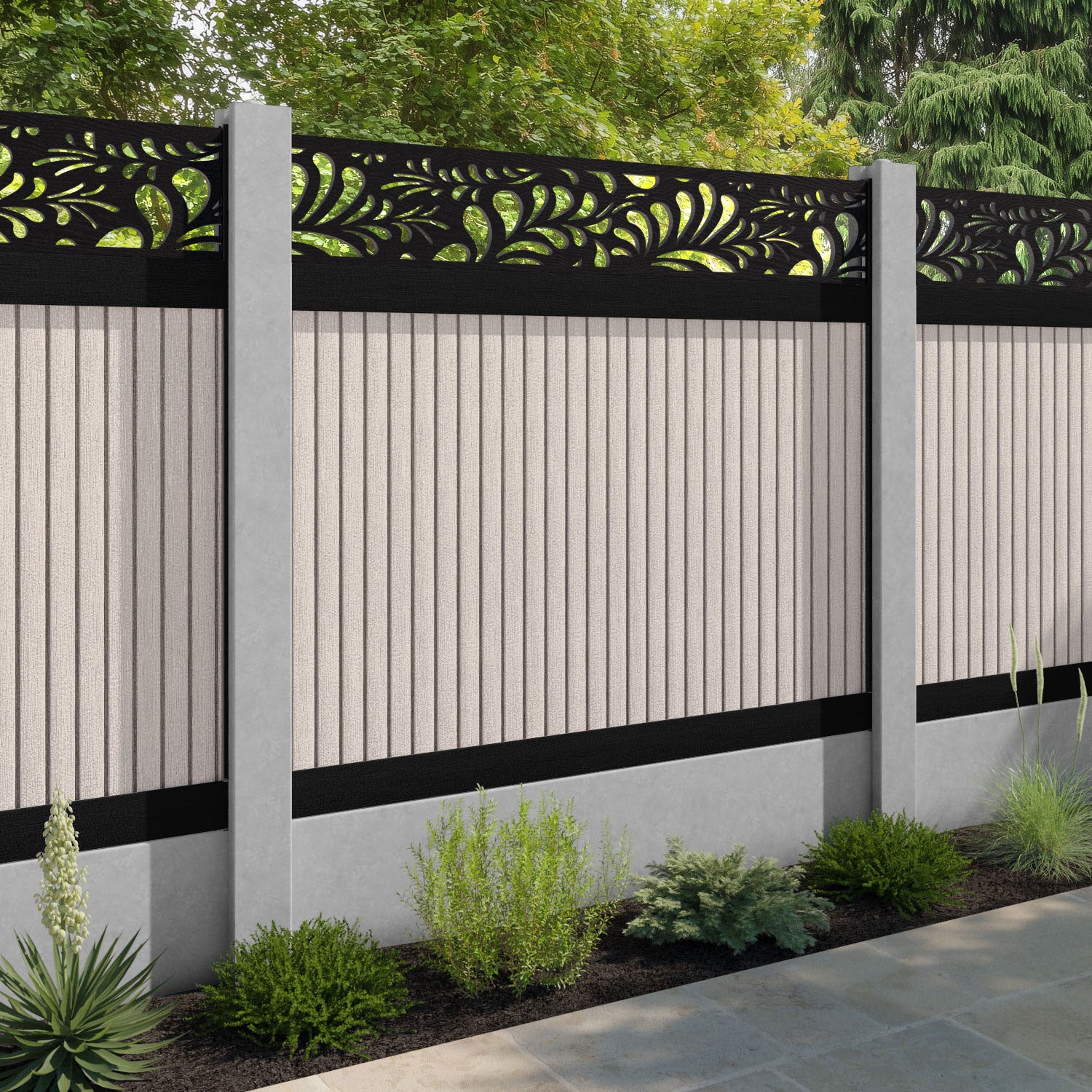Virtis Petal Fence Panel - Mid Stone - for existing concrete posts