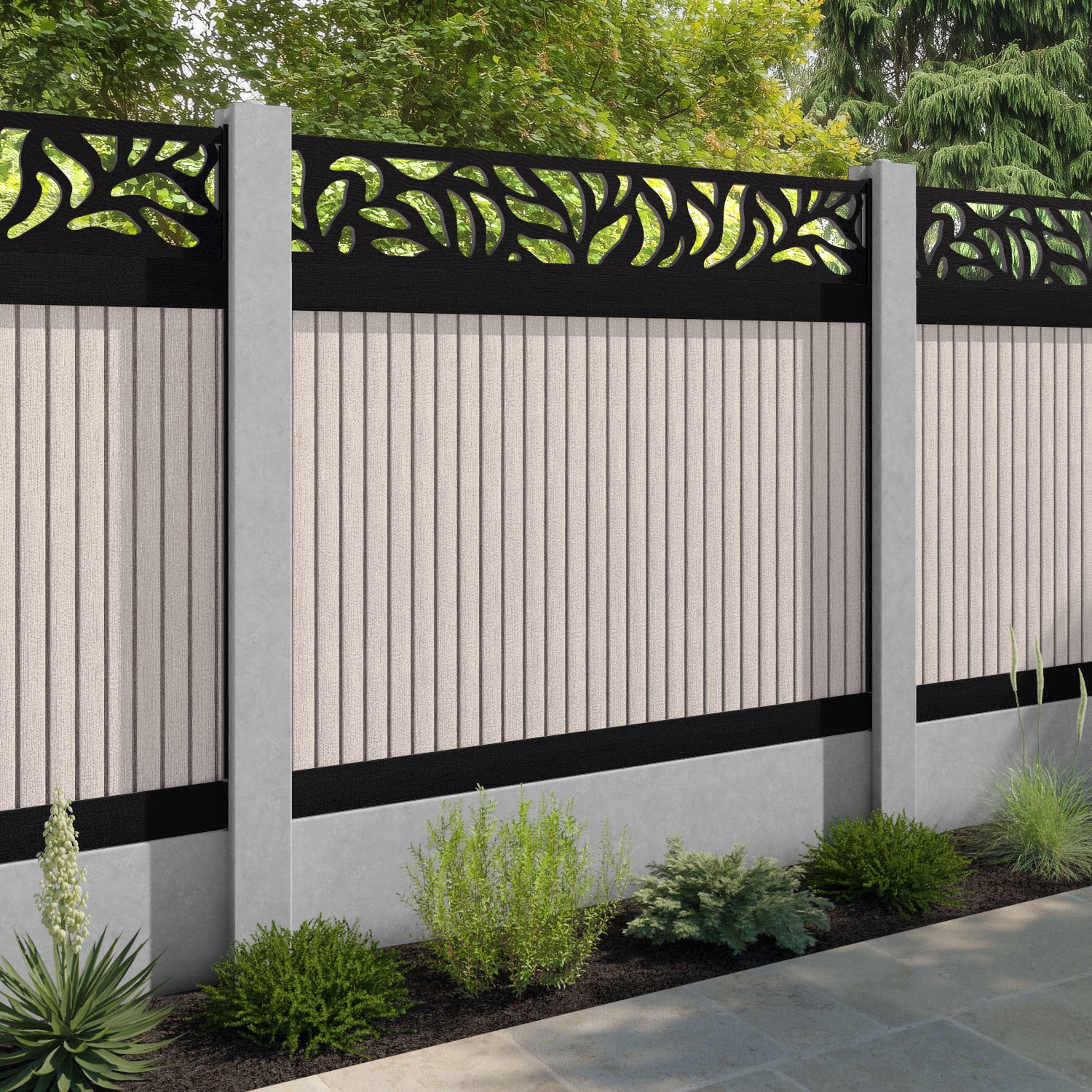 Virtis Plume Fence Panel - Mid Stone - for existing concrete posts