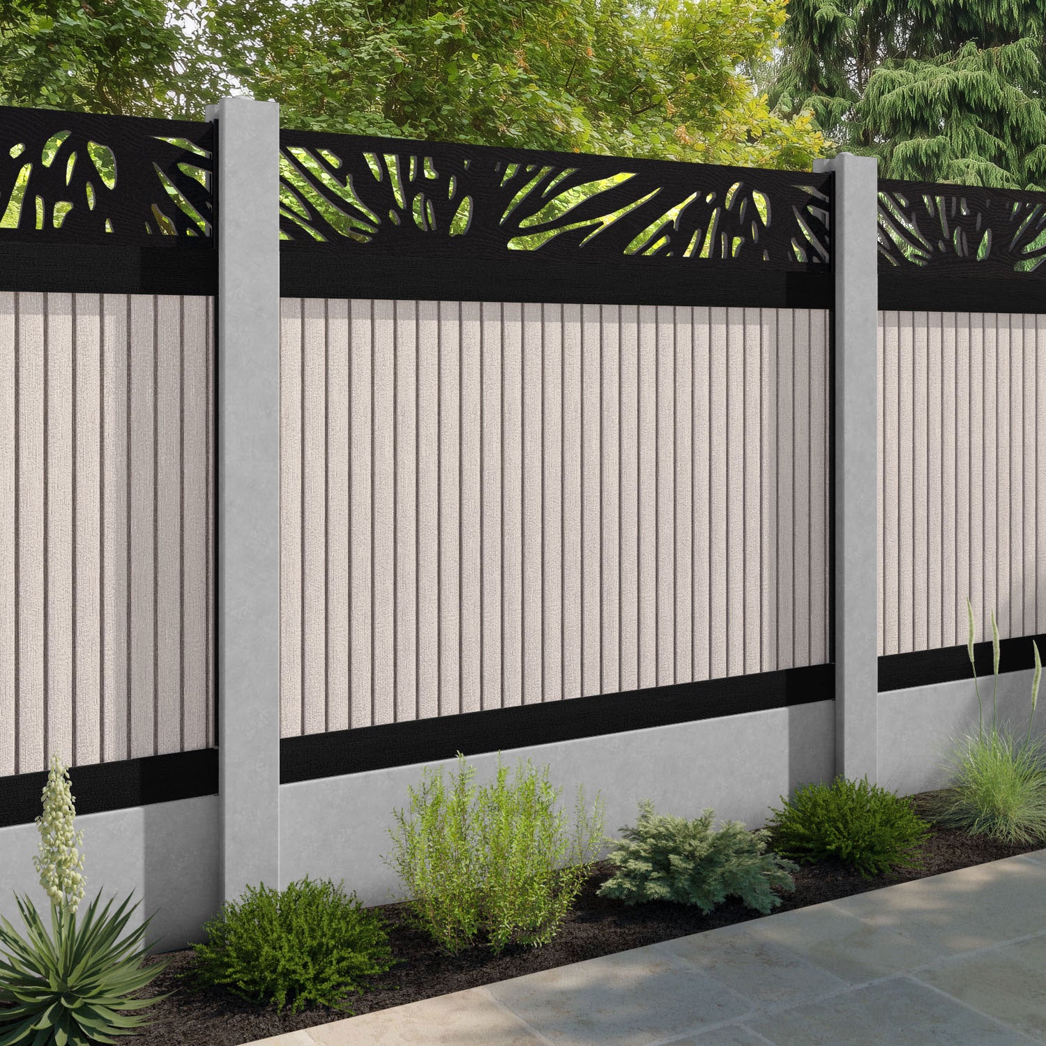Virtis Poppy Fence Panel - Mid Stone - for existing concrete posts