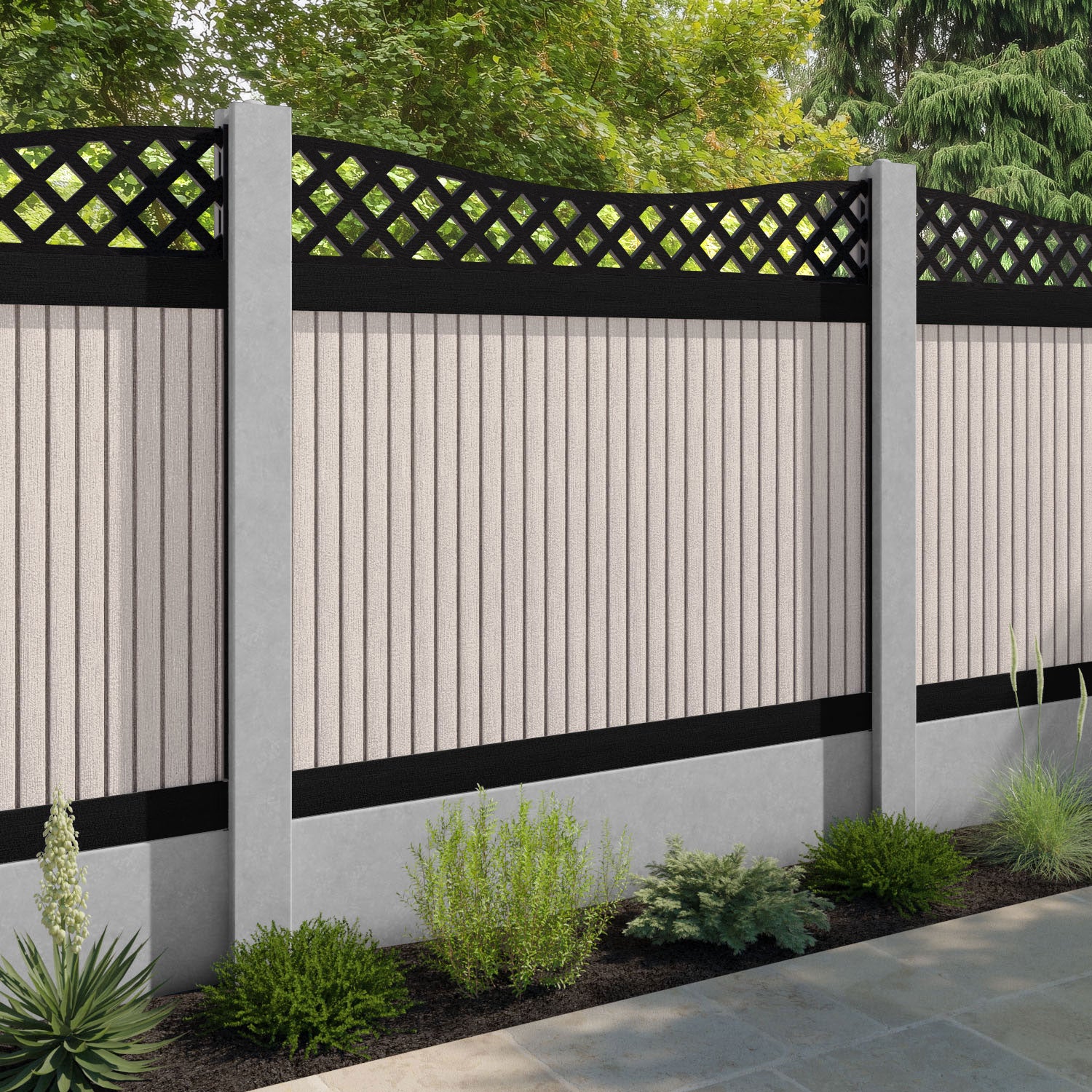 Virtis Low Wave Fence Panel - Mid Stone - for existing concrete posts