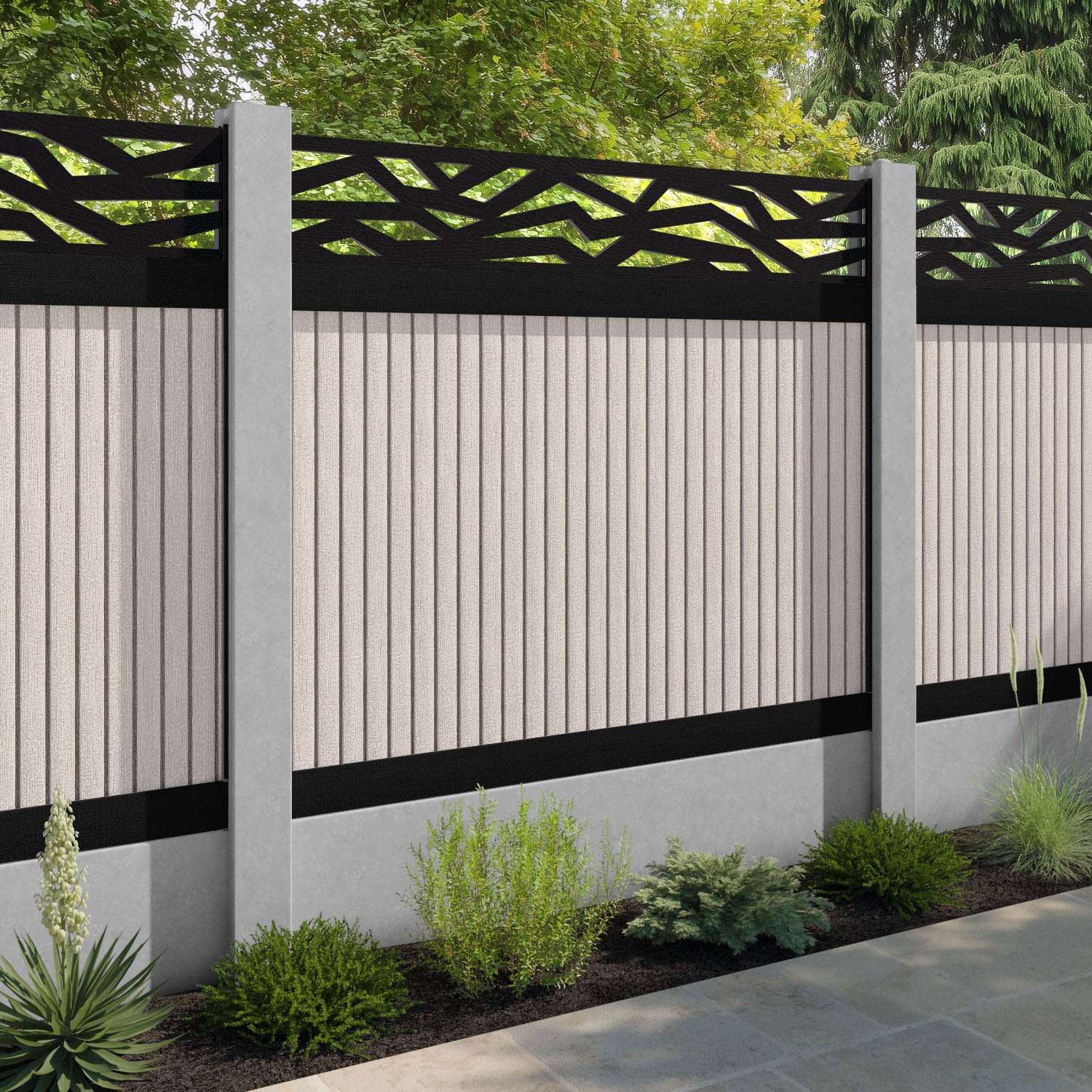 Virtis Zenith Fence Panel - Mid Stone - for existing concrete posts