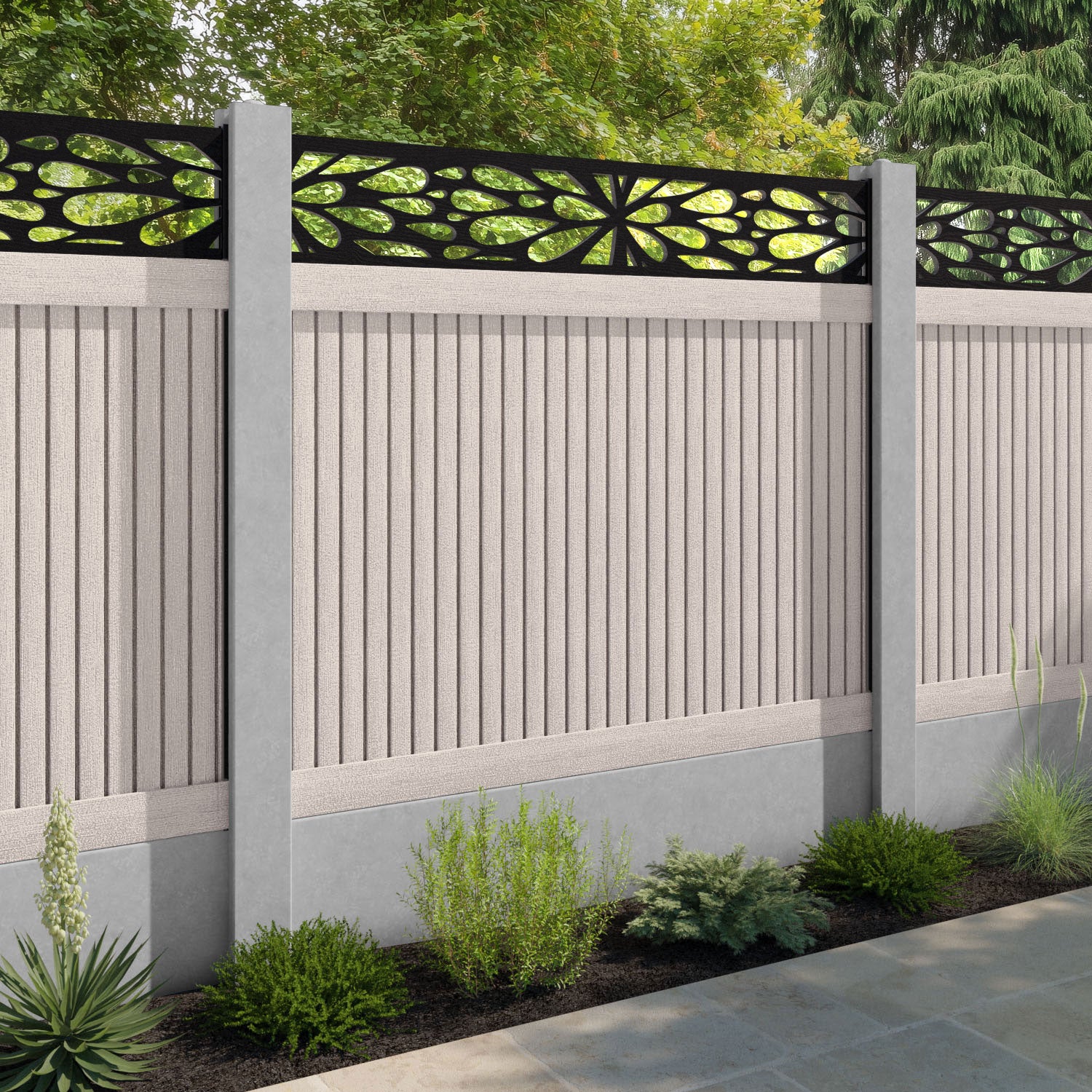 Virtis Blossom Fence Panel - Mid Stone - for existing concrete posts