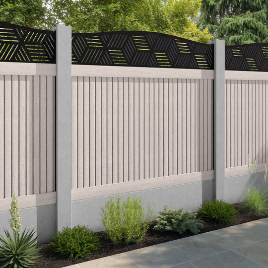 Virtis Cubed Curved Top Fence Panel - Mid Stone - for existing concrete posts
