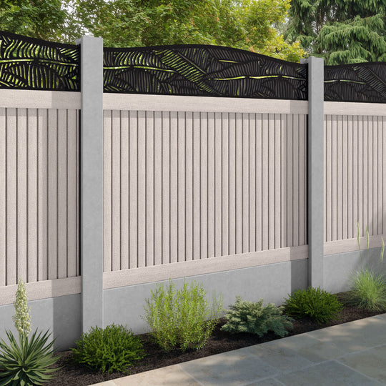 Virtis Feather Curved Top Fence Panel - Mid Stone - for existing concrete posts