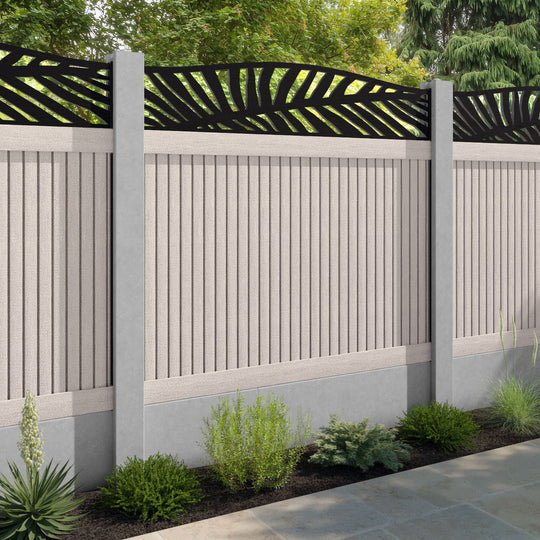 Virtis Palm Curved Top Fence Panel - Mid Stone - for existing concrete posts