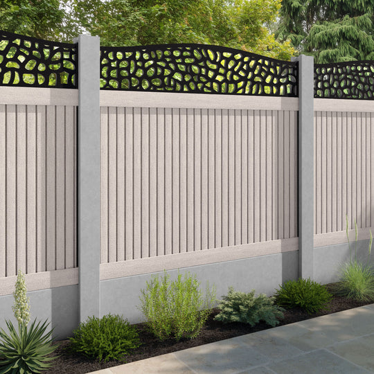 Virtis Pebble Curved Top Fence Panel - Mid Stone - for existing concrete posts