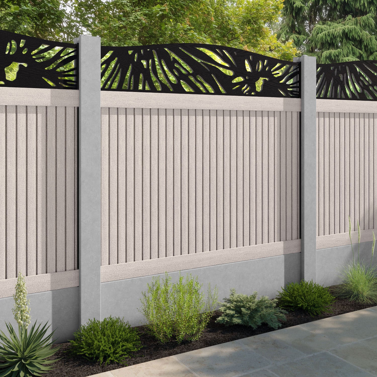 Virtis Poppy Curved Top Fence Panel - Mid Stone - for existing concrete posts