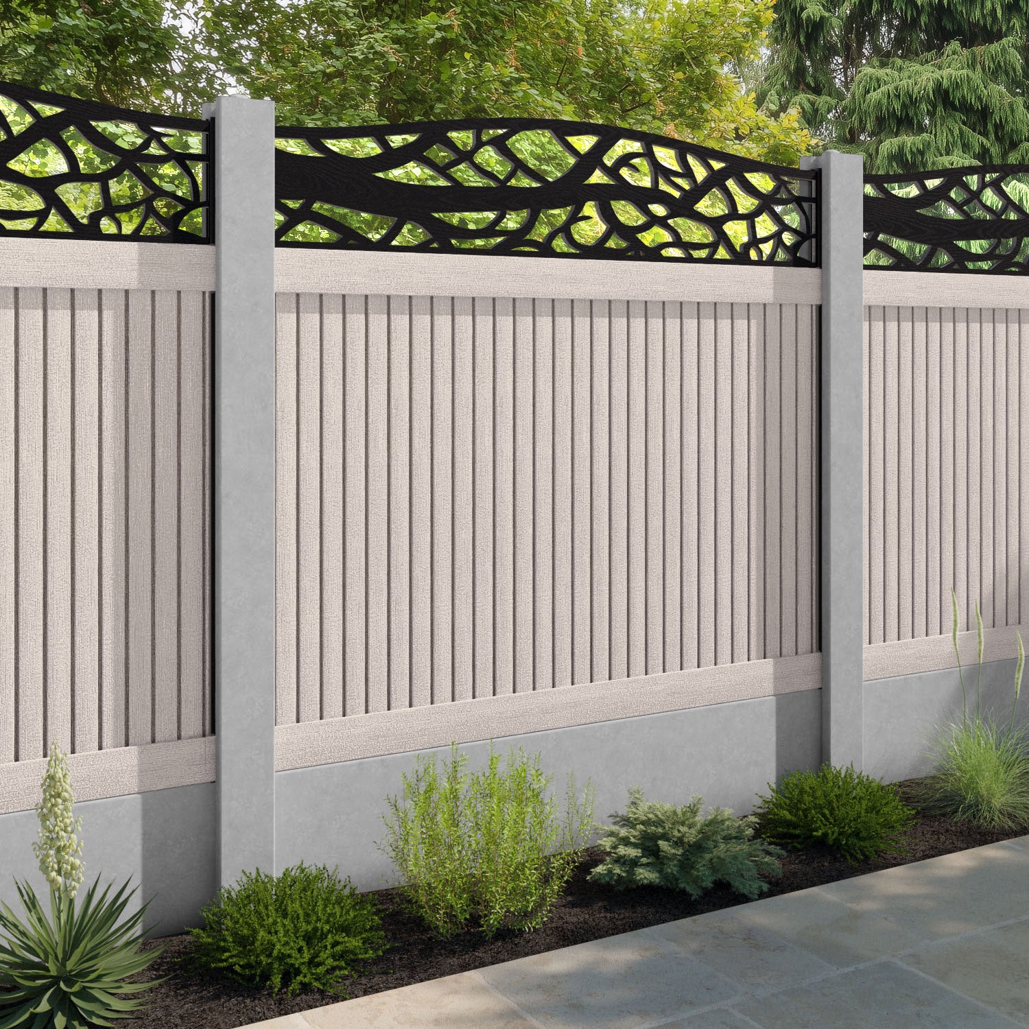 Virtis Twilight Curved Top Fence Panel - Mid Stone - for existing concrete posts